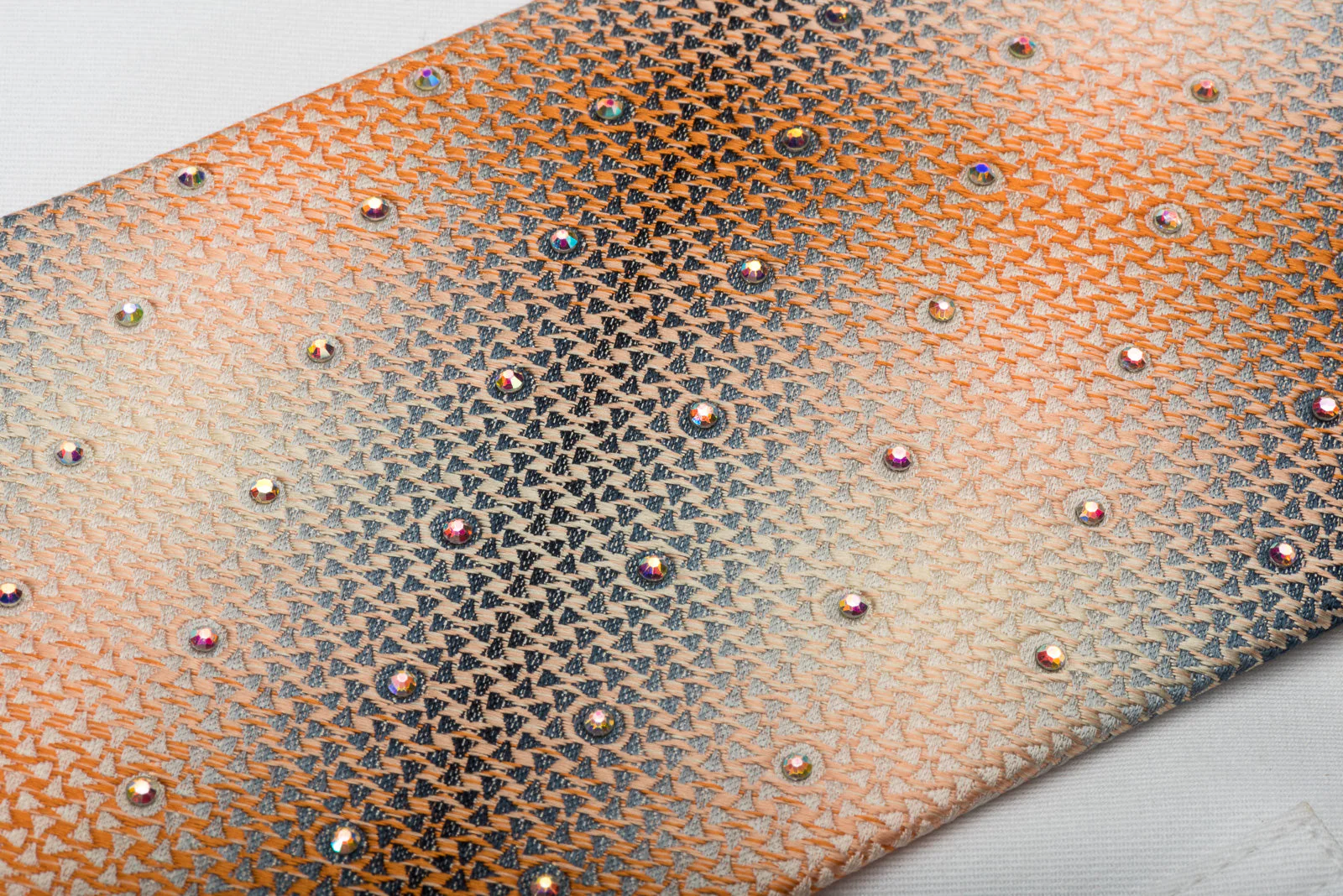 Paco Rabanne Silk Necktie Orange Silver Geometric With Rhinestones - Image 6