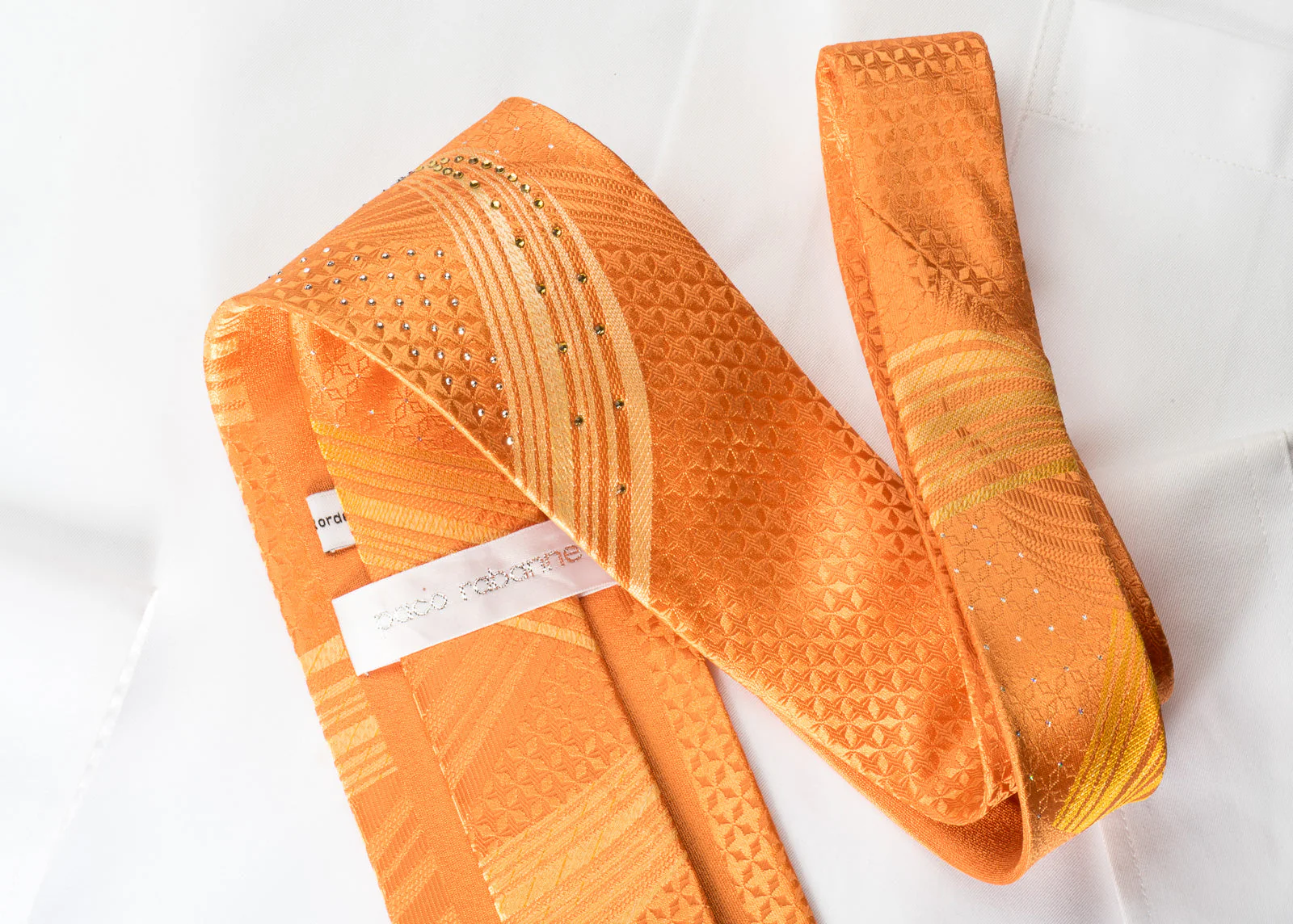 Paco Rabanne Silk Rhinestone Necktie Curles On Orange With Silver Sparkles - Image 4
