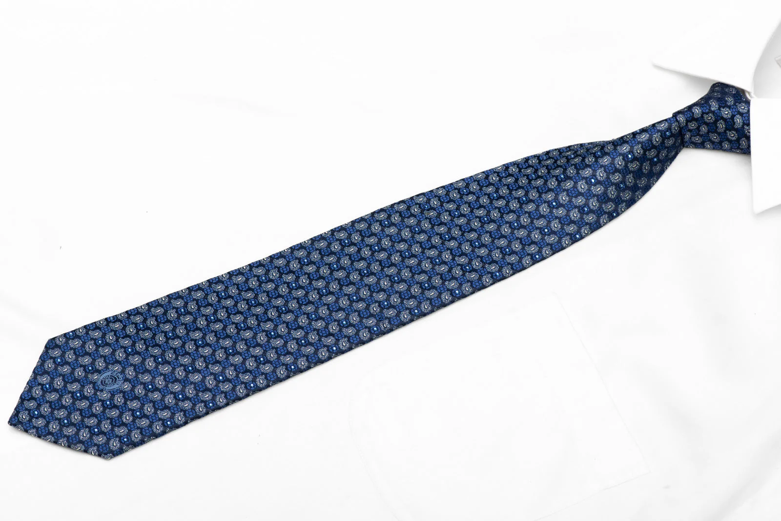 Paisley On Navy Blue Rhinestone Silk Tie With Silver Sparkles - Image 3