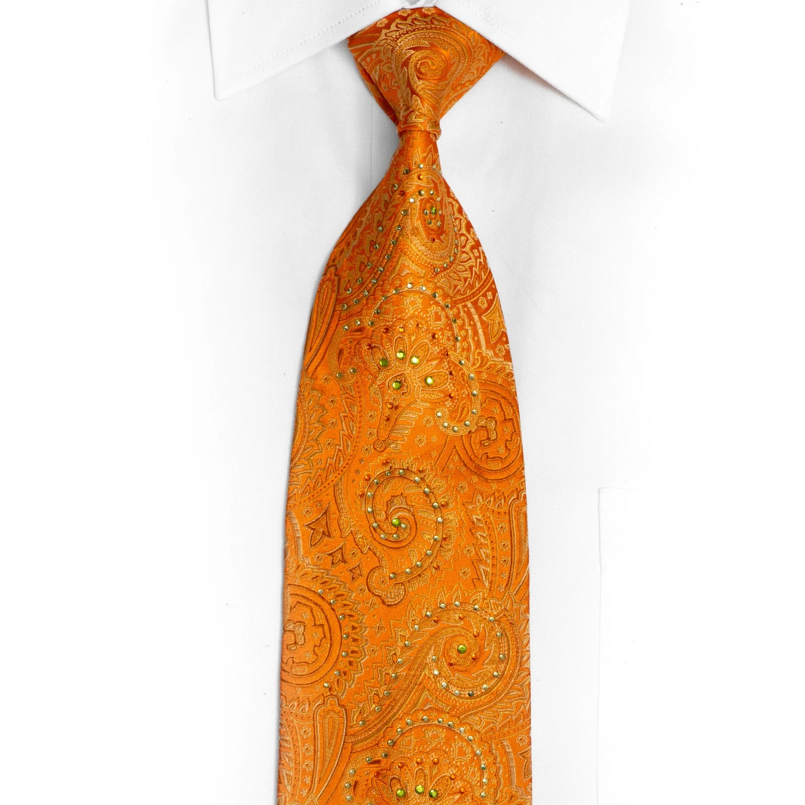 Paisley On Orange Rhinestone Silk Tie