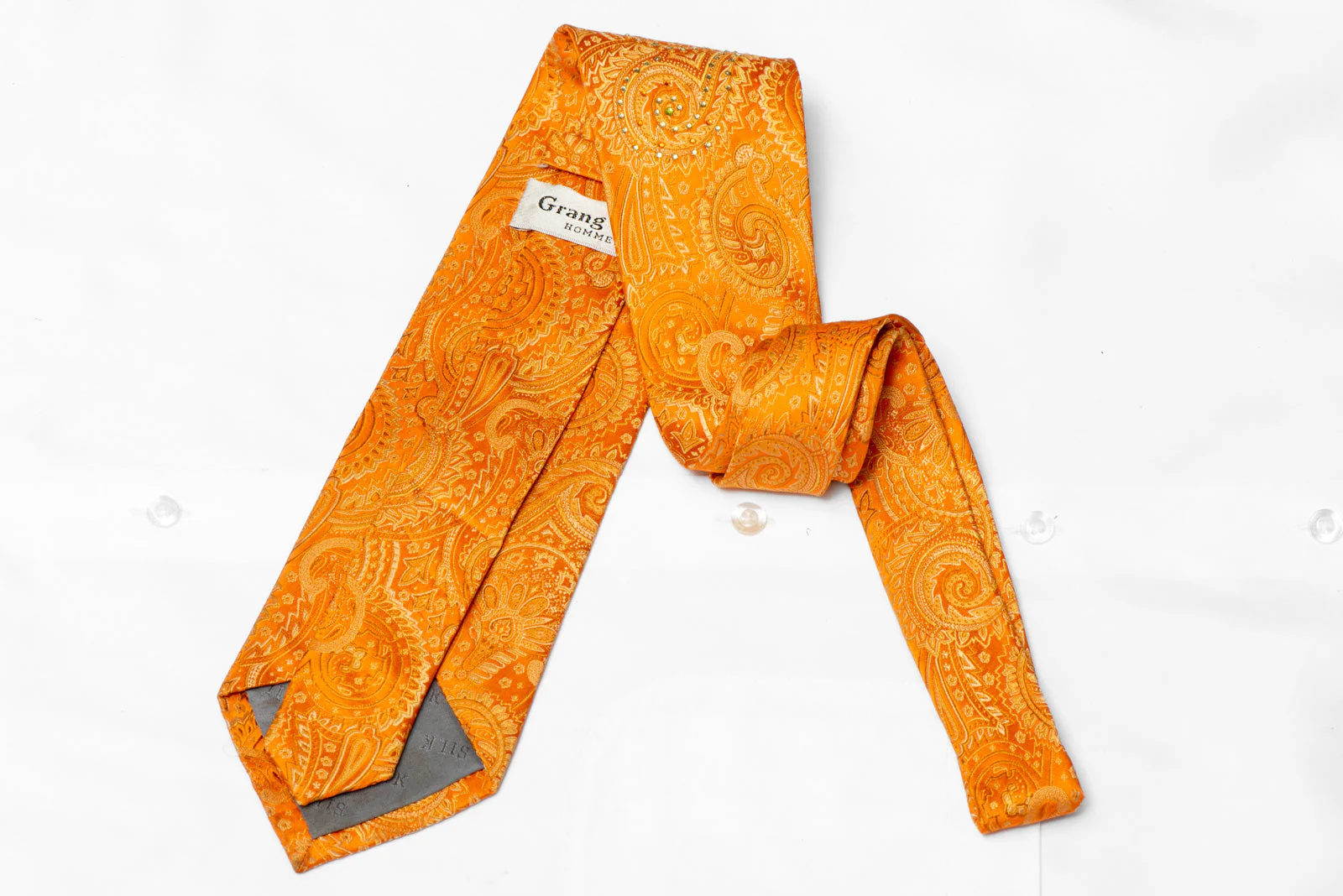 Paisley On Orange Rhinestone Silk Tie - Image 3