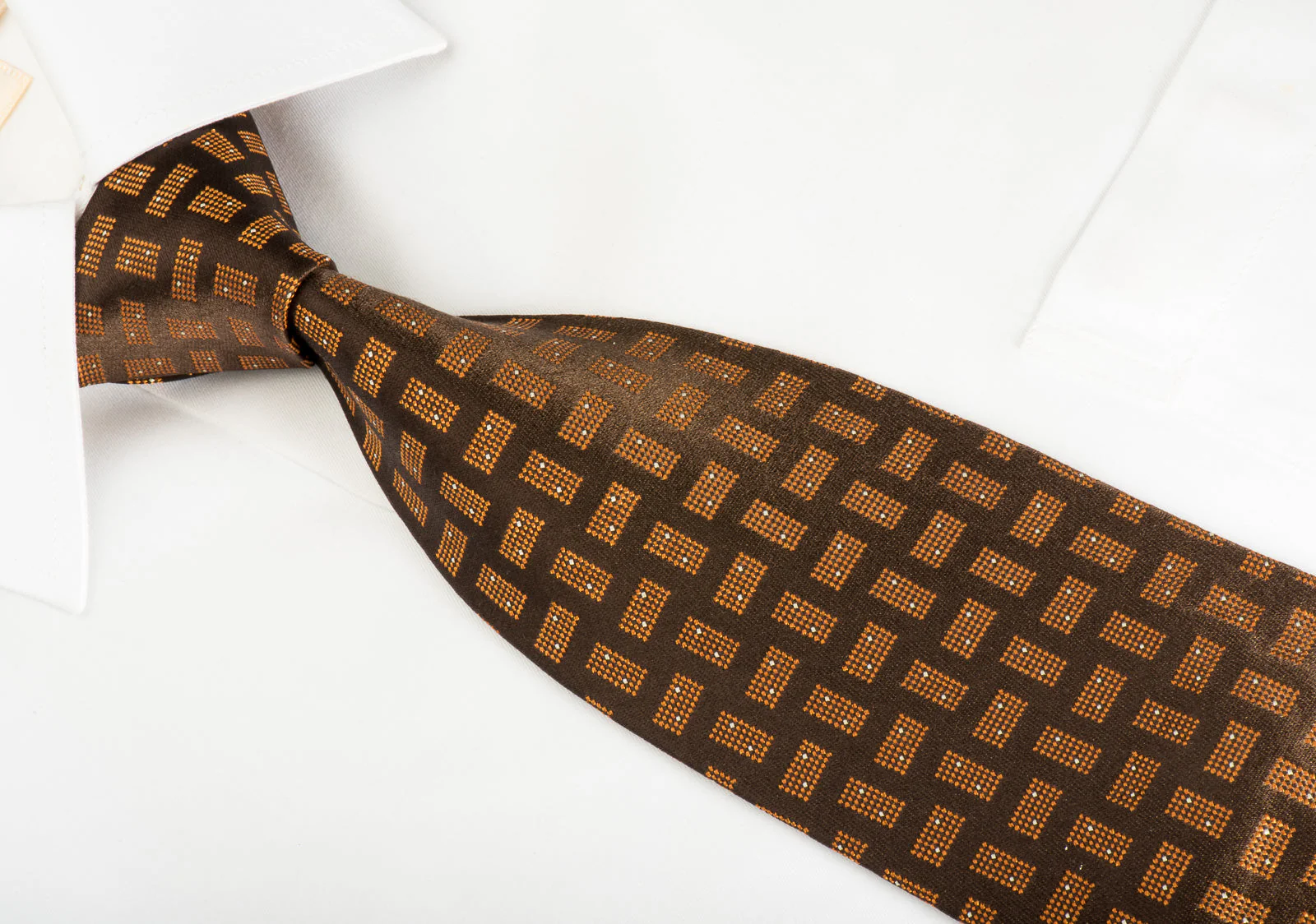 Pal Zileri Necktie Golden Yellow Geometric On Dark Brown Woven Silk - Image 3