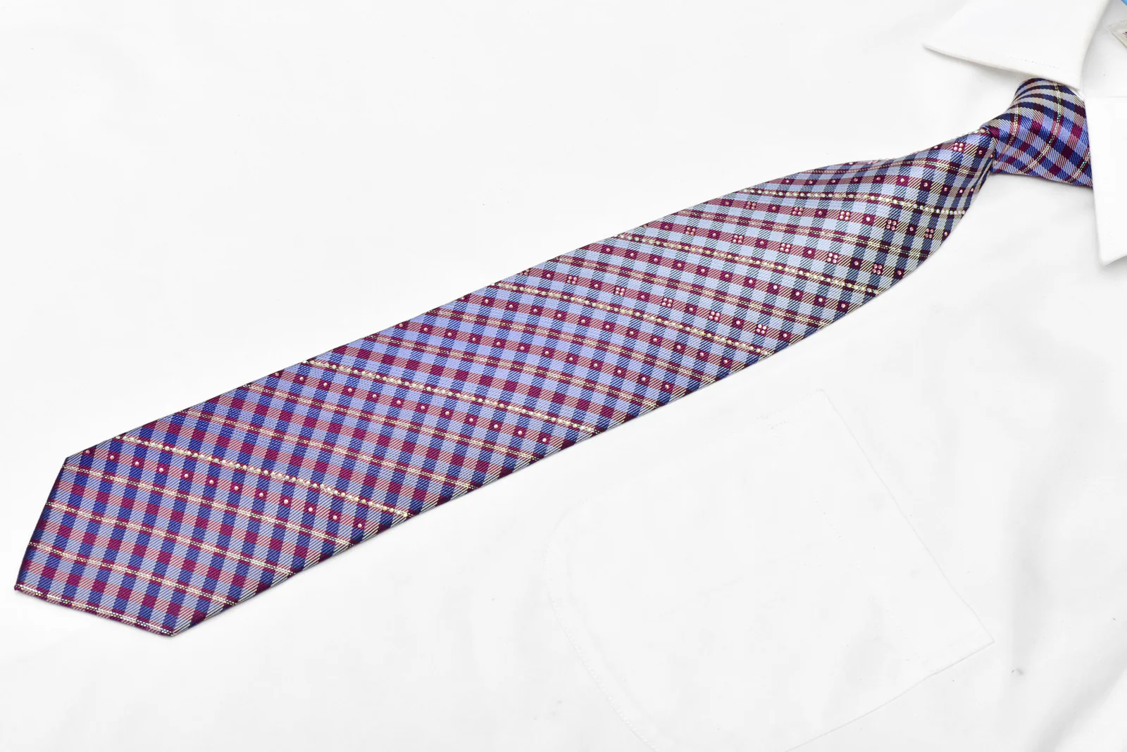 Blue Burgundy Paid Rhinestone Silk Necktie With Silver Sparkles - Image 2