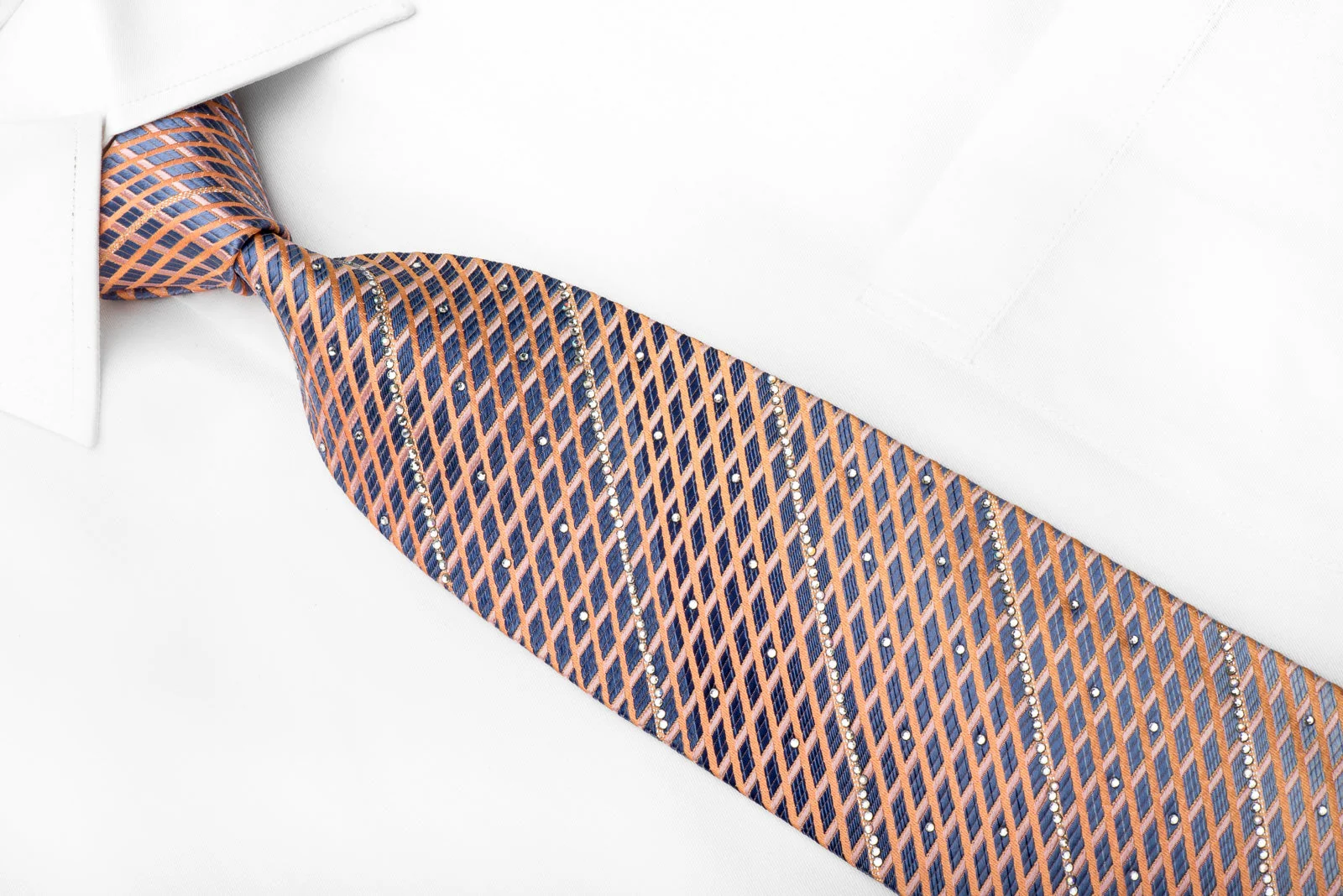 Park Land Men's Crystal Silk Tie Orange Stripes On Blue With Silver Sparkles - Image 2