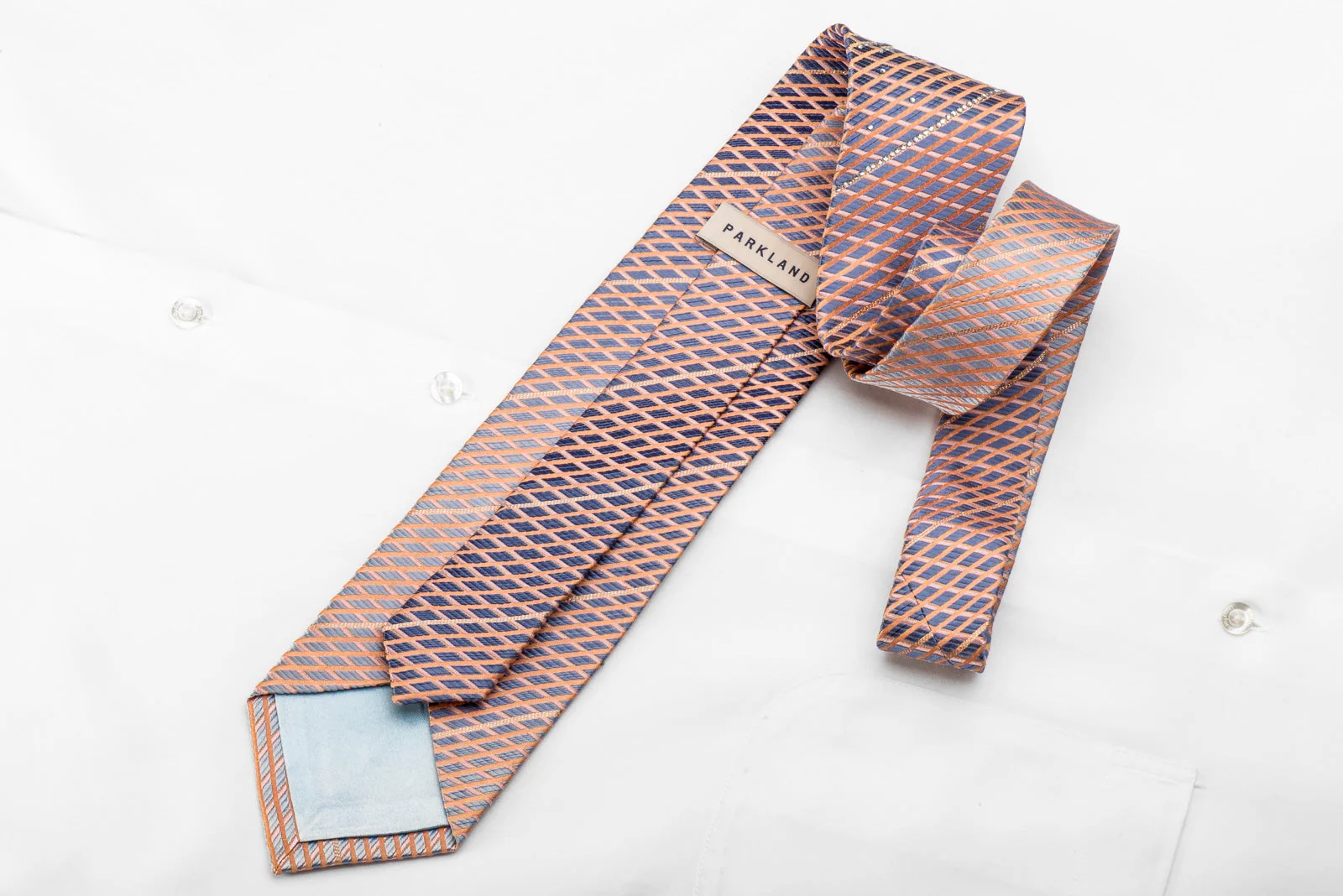 Park Land Men's Crystal Silk Tie Orange Stripes On Blue With Silver Sparkles - Image 4