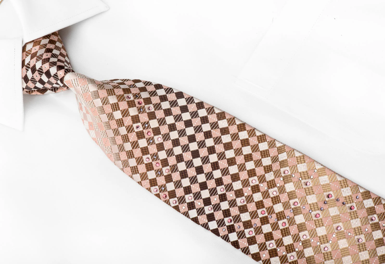 Park Land Men's Crystal Tie Brown Pink Cream Checkered With Silver Sparkles - Image 2