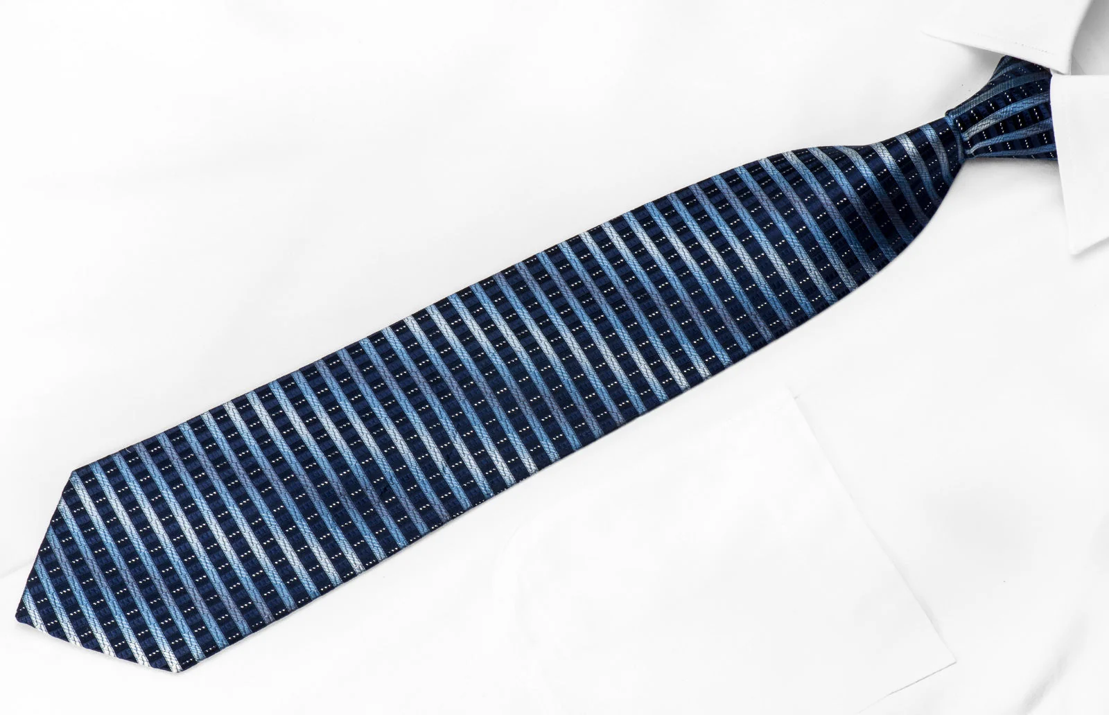 Park Land Men's Silk Tie Horizontal Striped On Blue With Silver Sparkles - Image 2