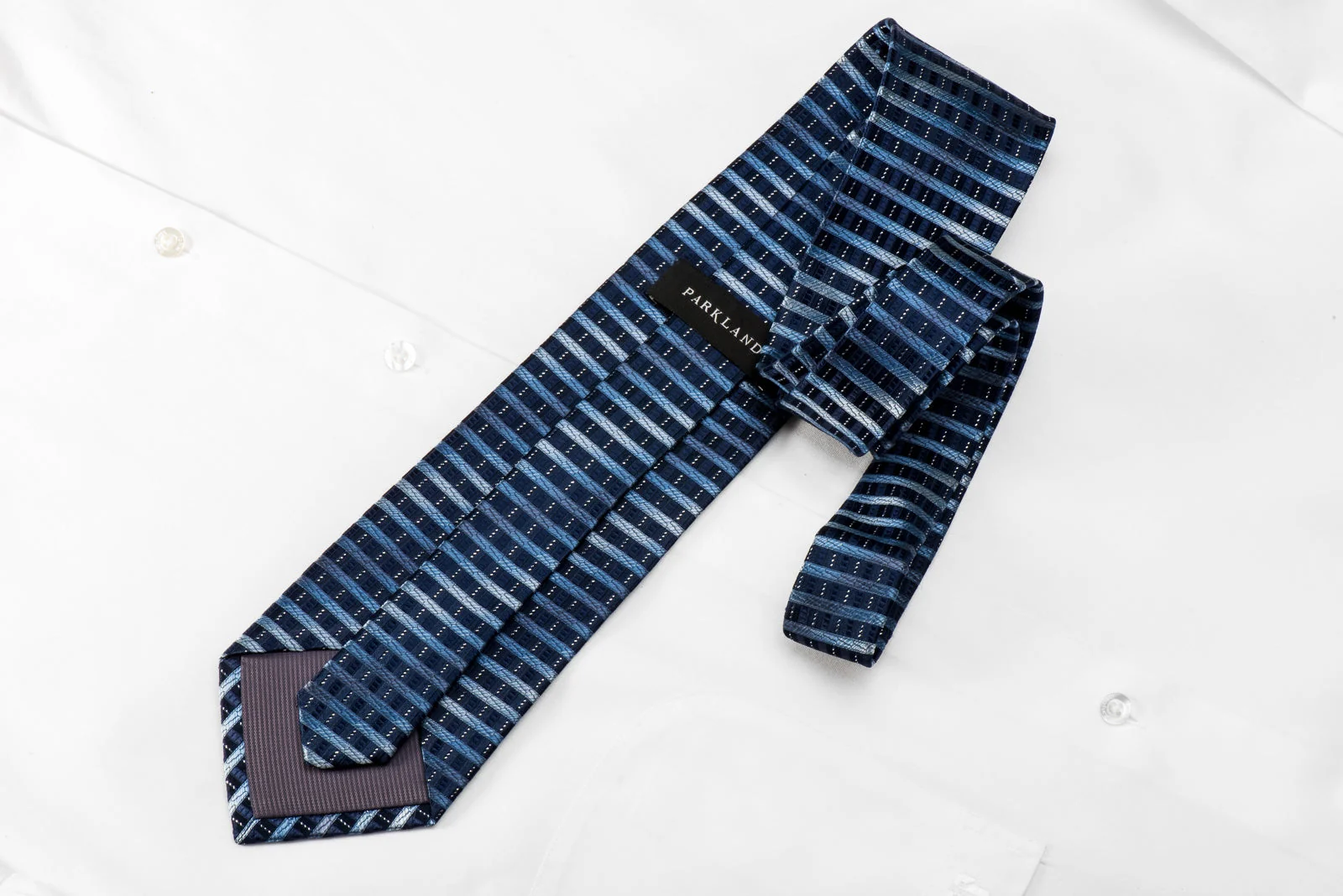 Park Land Men's Silk Tie Horizontal Striped On Blue With Silver Sparkles - Image 3