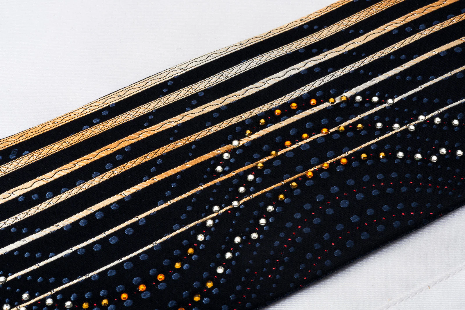 Park Land Rhinestone Necktie Orange Yellow Vertical Stripes On Navy With Silver Sparkles - Image 5