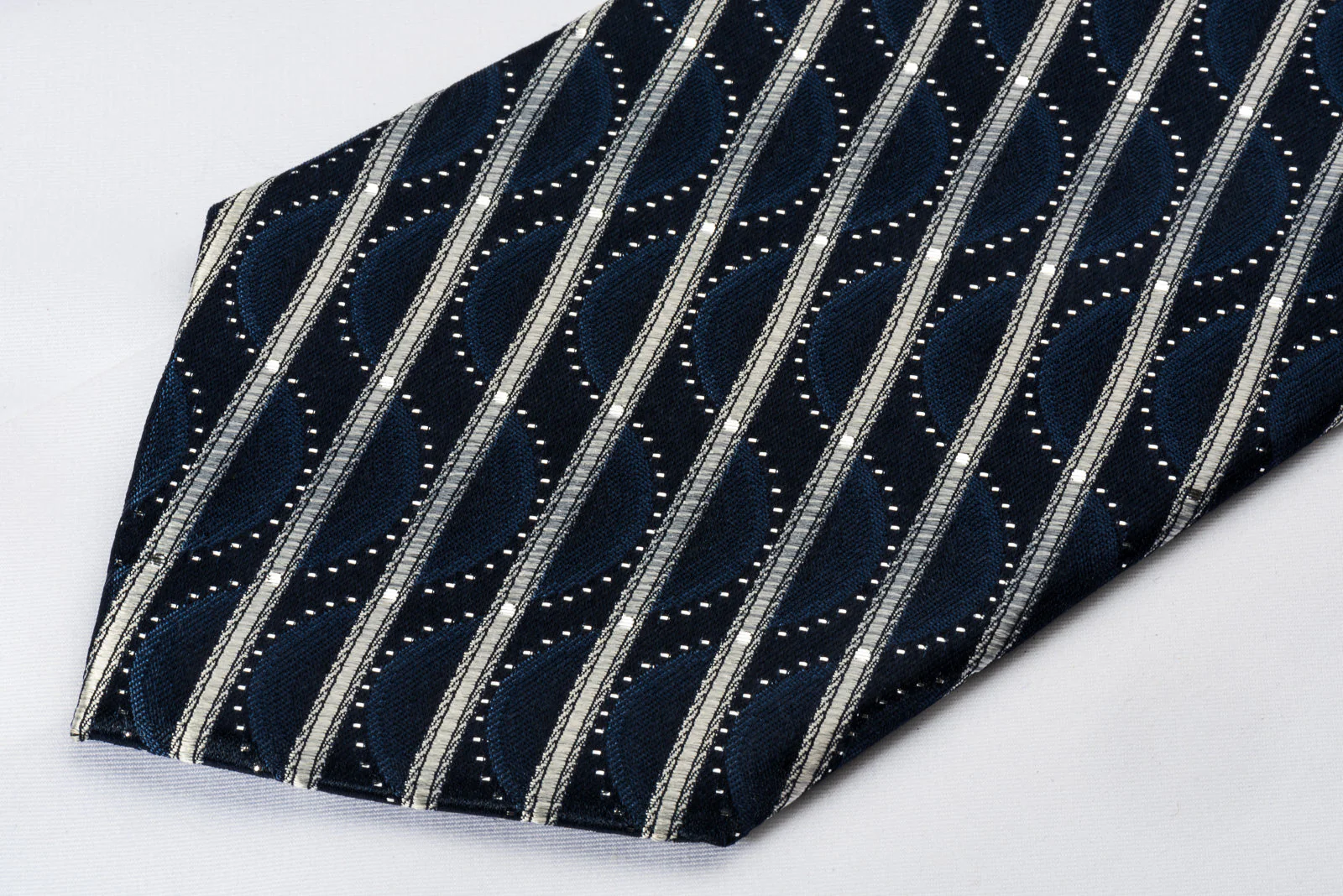 Park Land Rhinestone Necktie Silver Striped On Dark Blue With Silver Sparkles - Image 4