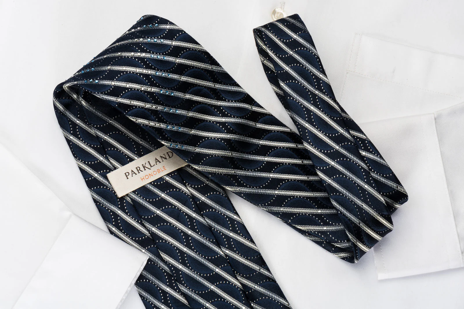 Park Land Rhinestone Necktie Silver Striped On Dark Blue With Silver Sparkles - Image 7