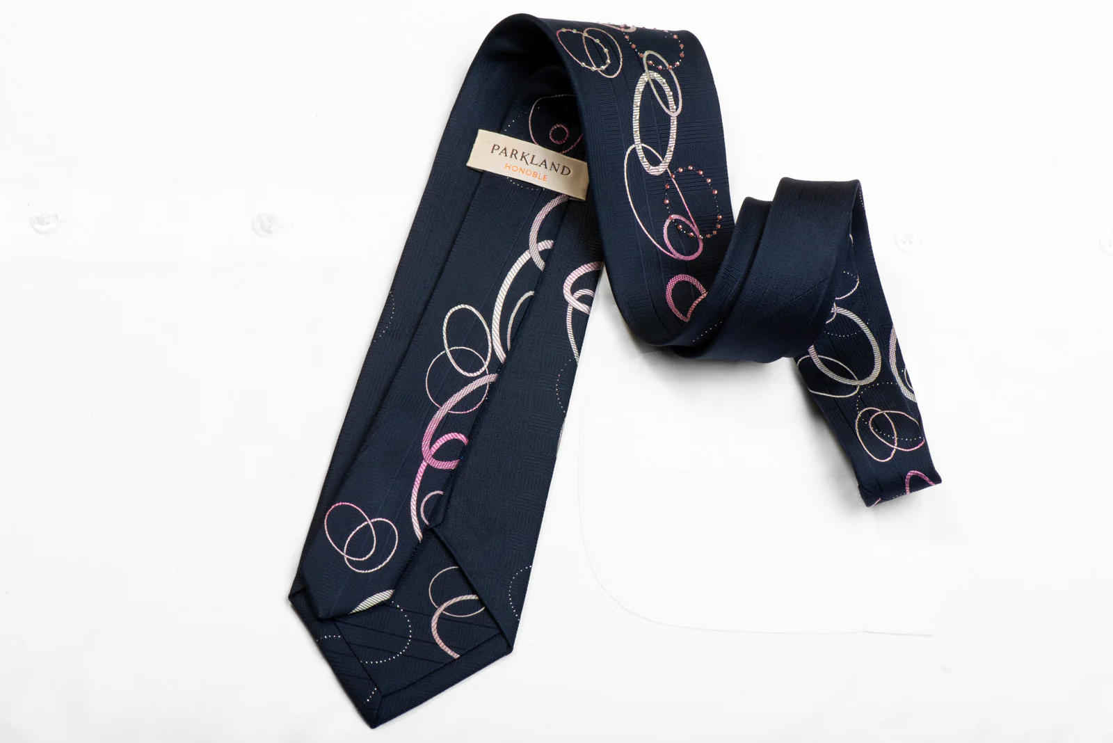 Park Land Rhinestone Silk Necktie Silver Pink Ovals On Blue With Sparkles - Image 4