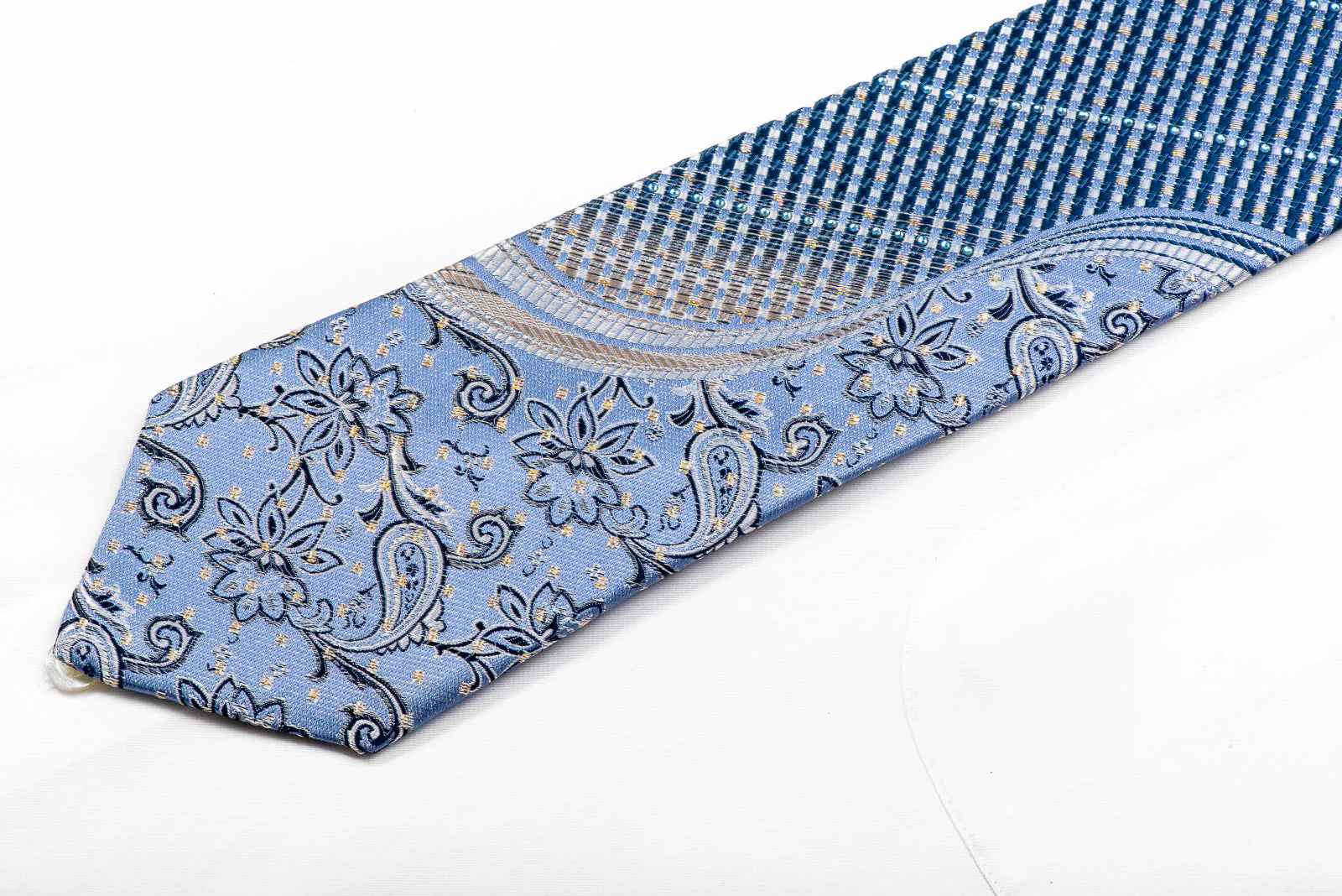 Park Land Rhinestone Tie Silver Floral Striped On Blue With Sparkles - Image 3