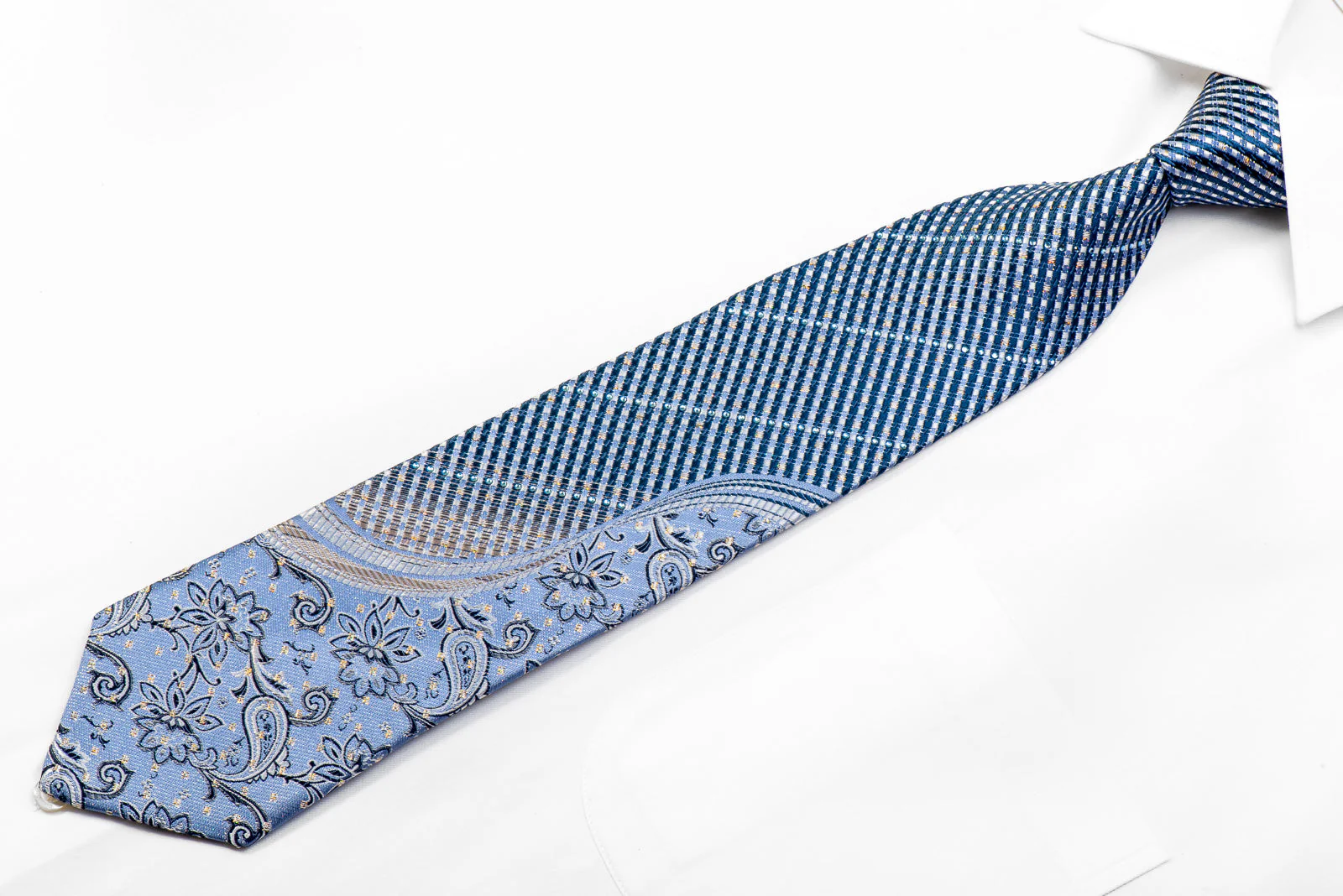 Park Land Rhinestone Tie Silver Floral Striped On Blue With Sparkles - Image 4