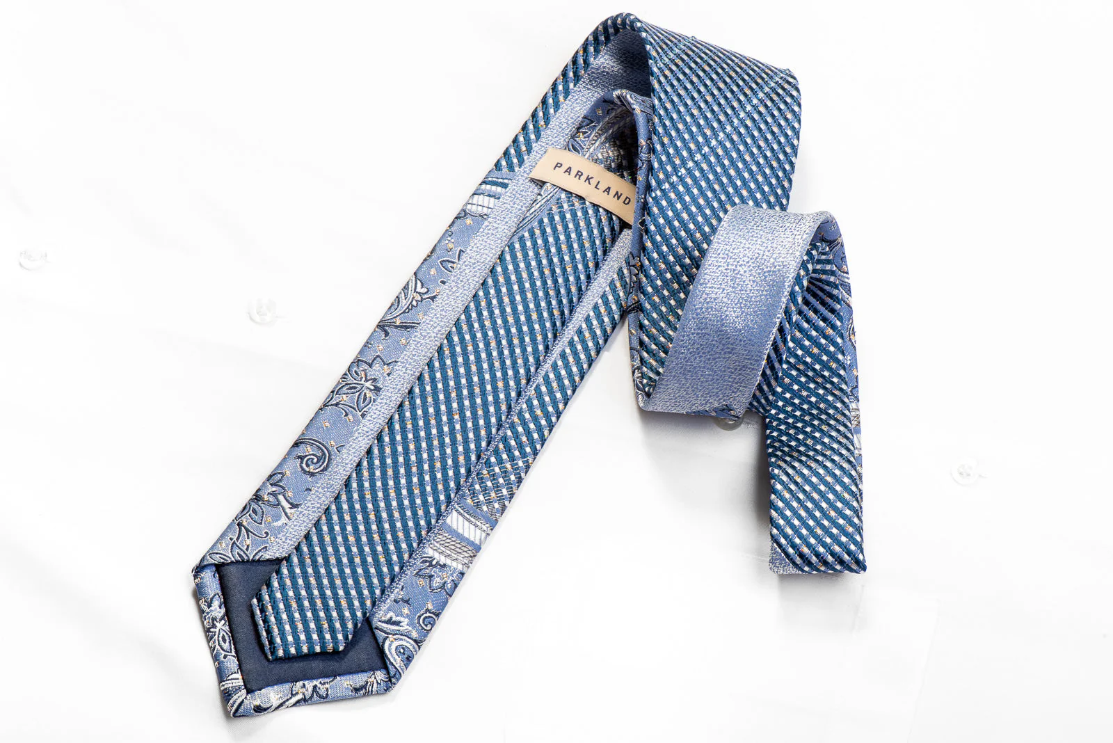 Park Land Rhinestone Tie Silver Floral Striped On Blue With Sparkles - Image 5