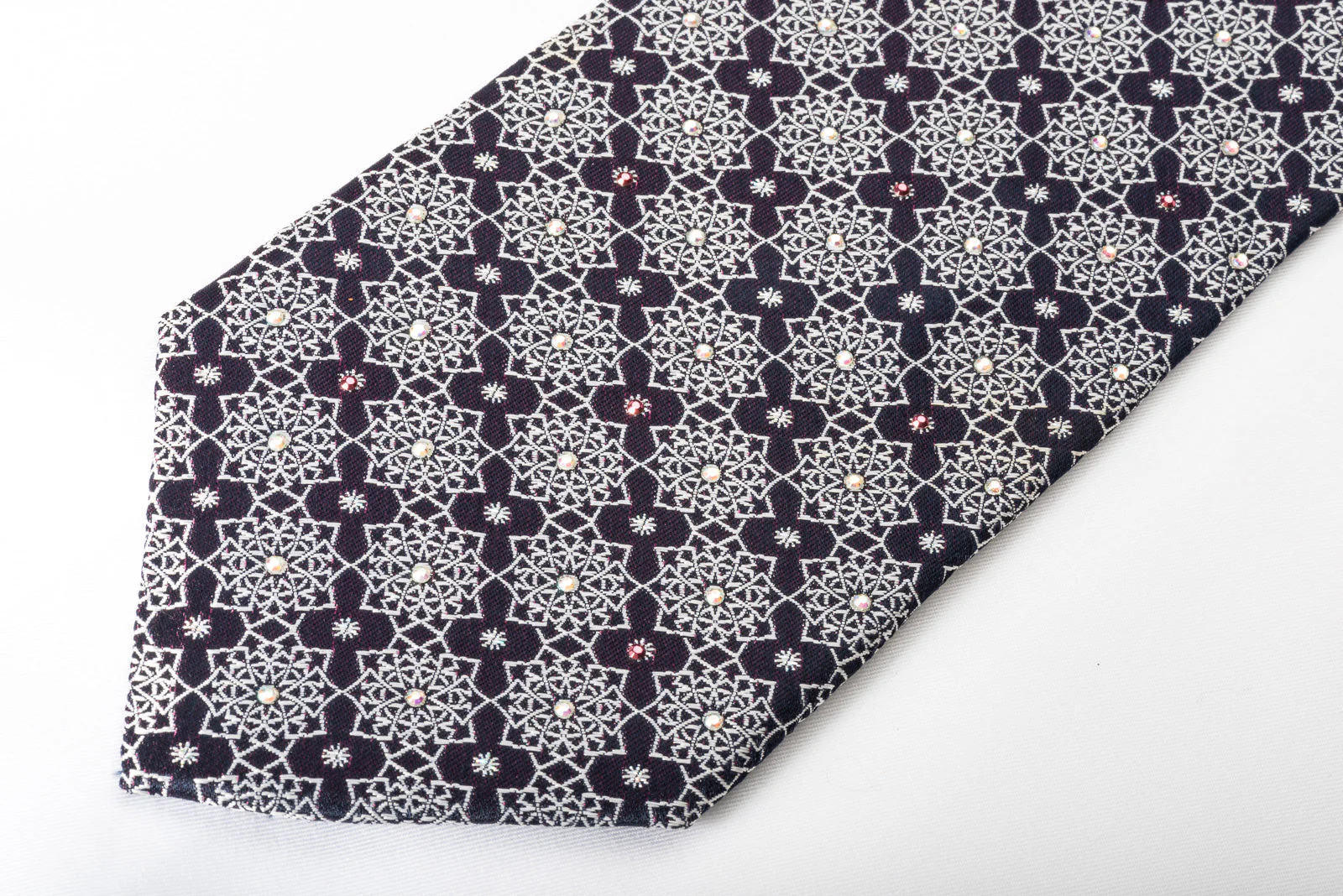 Park Land Silk Rhinestone Necktie Silver Marrakesh On Navy With Silver Sparkles - Image 5