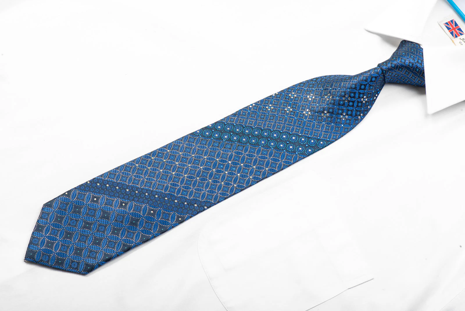 Parkland Rhinestone Silk Necktie Geometric On Navy Blue With Sparkles - Image 3