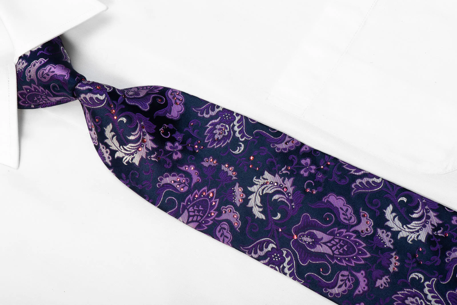 Parkland Rhinestone Silk Necktie Purple Anthemion On Navy With Sparkles - Image 2