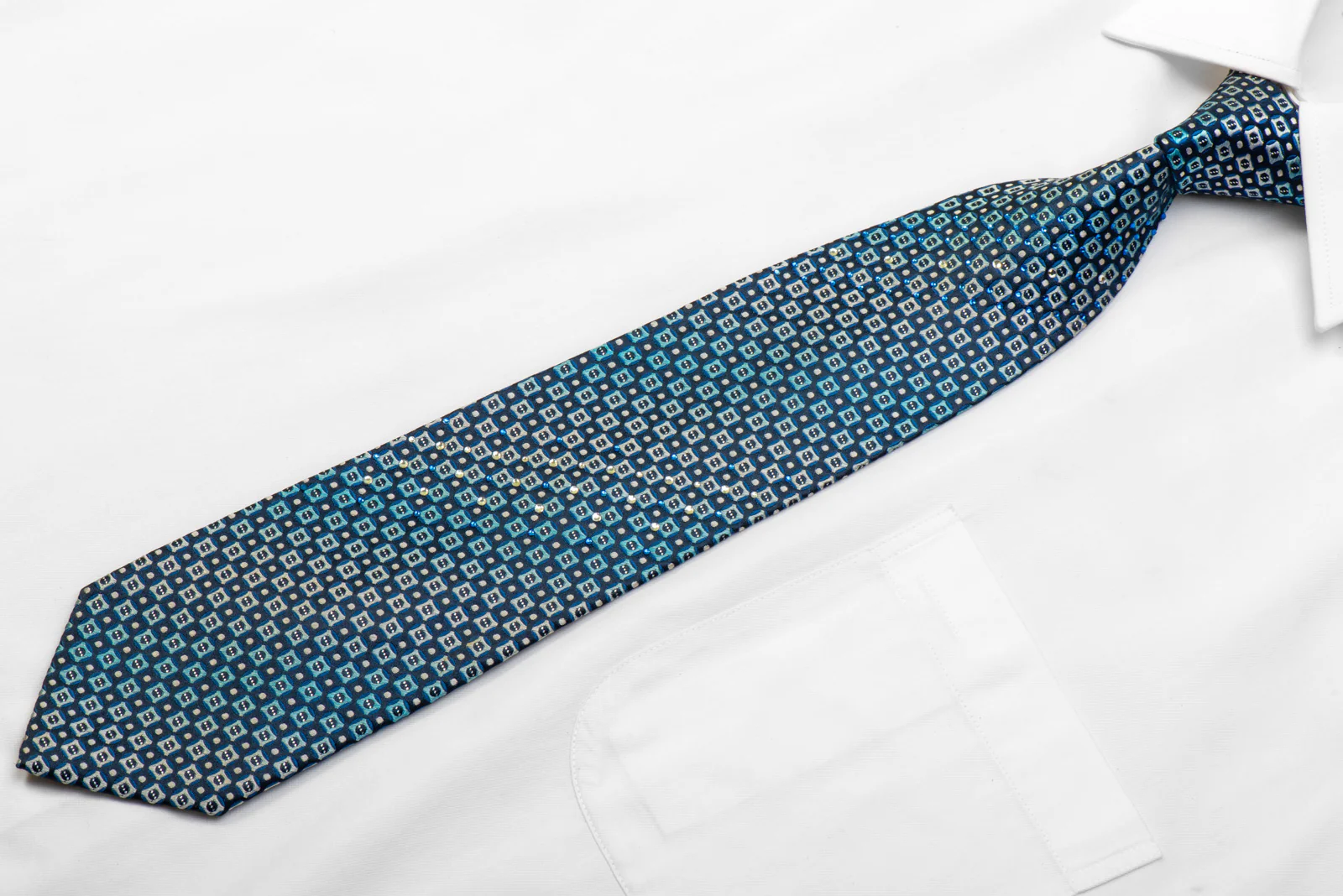 Parkland Silk Tie Geometric On Navy Blue With Sparkles - Image 3