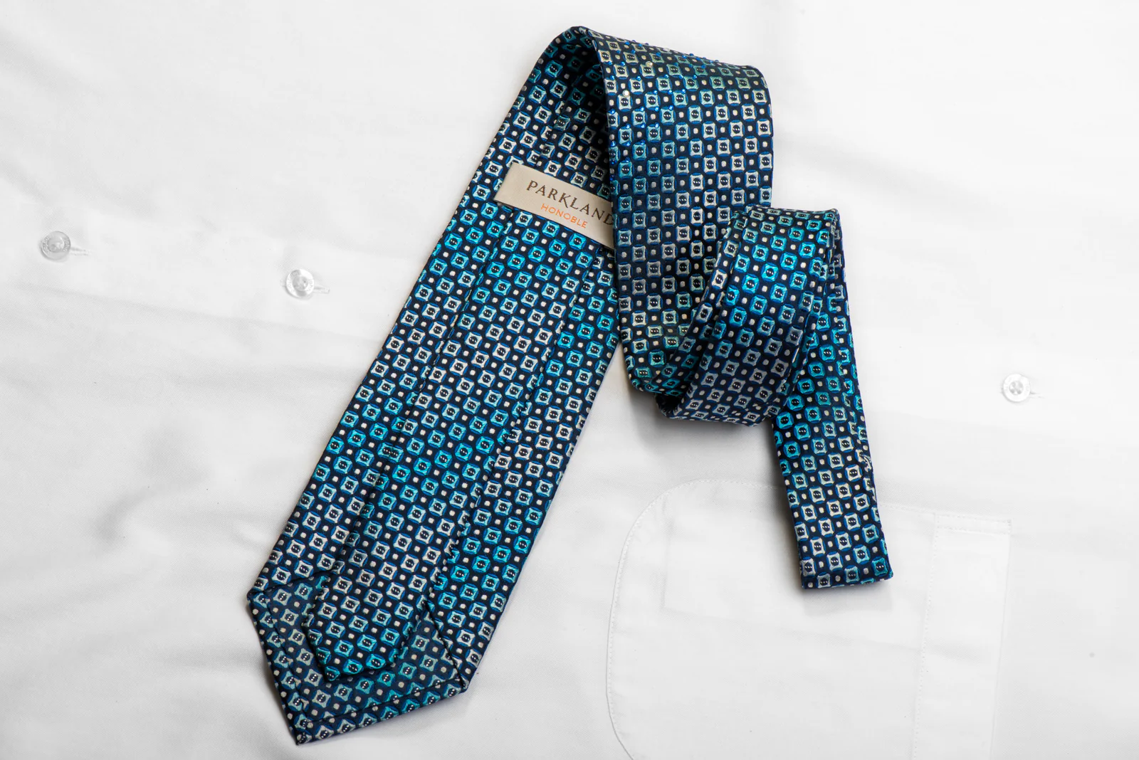 Parkland Silk Tie Geometric On Navy Blue With Sparkles - Image 4