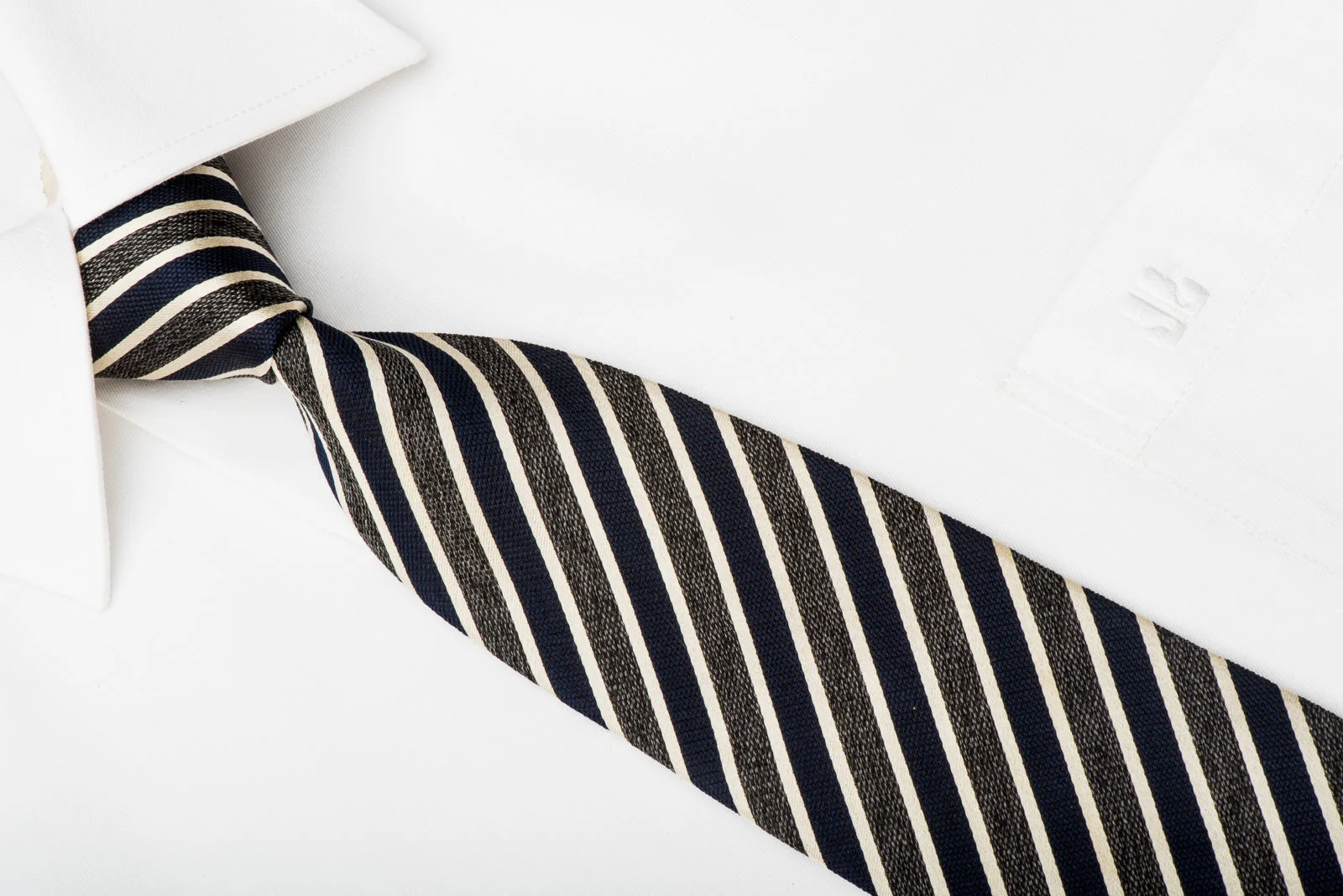 Paul Smith Men's Skinny Silk Tie Navy Brown Beige Striped - Image 2