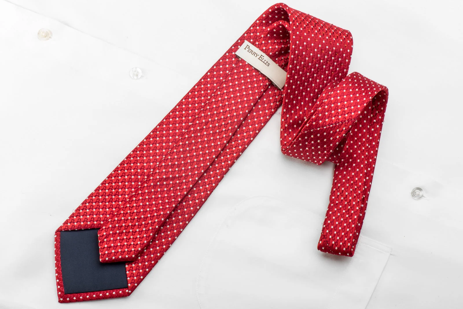 Perry Ellis Men's Crystal Necktie Silver Micro Squares On Red With Sparkles - Image 4