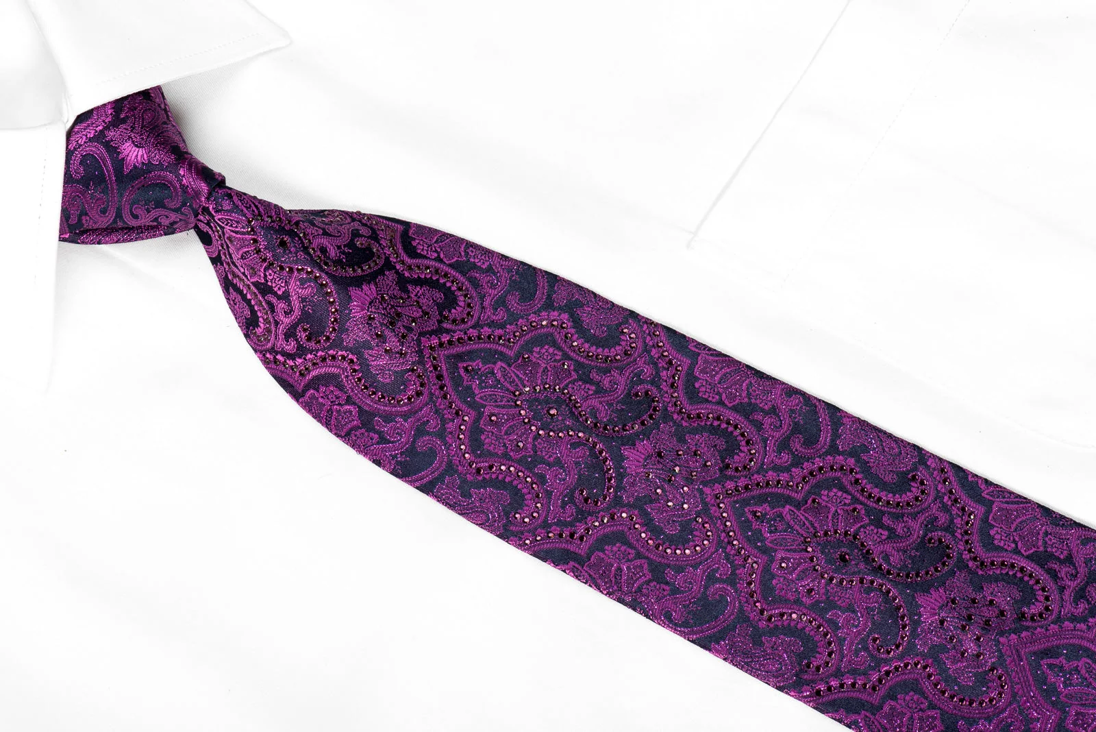 Perry Ellis Men's Crystal Silk Necktie Damask On Purple With Sparkles - Image 2