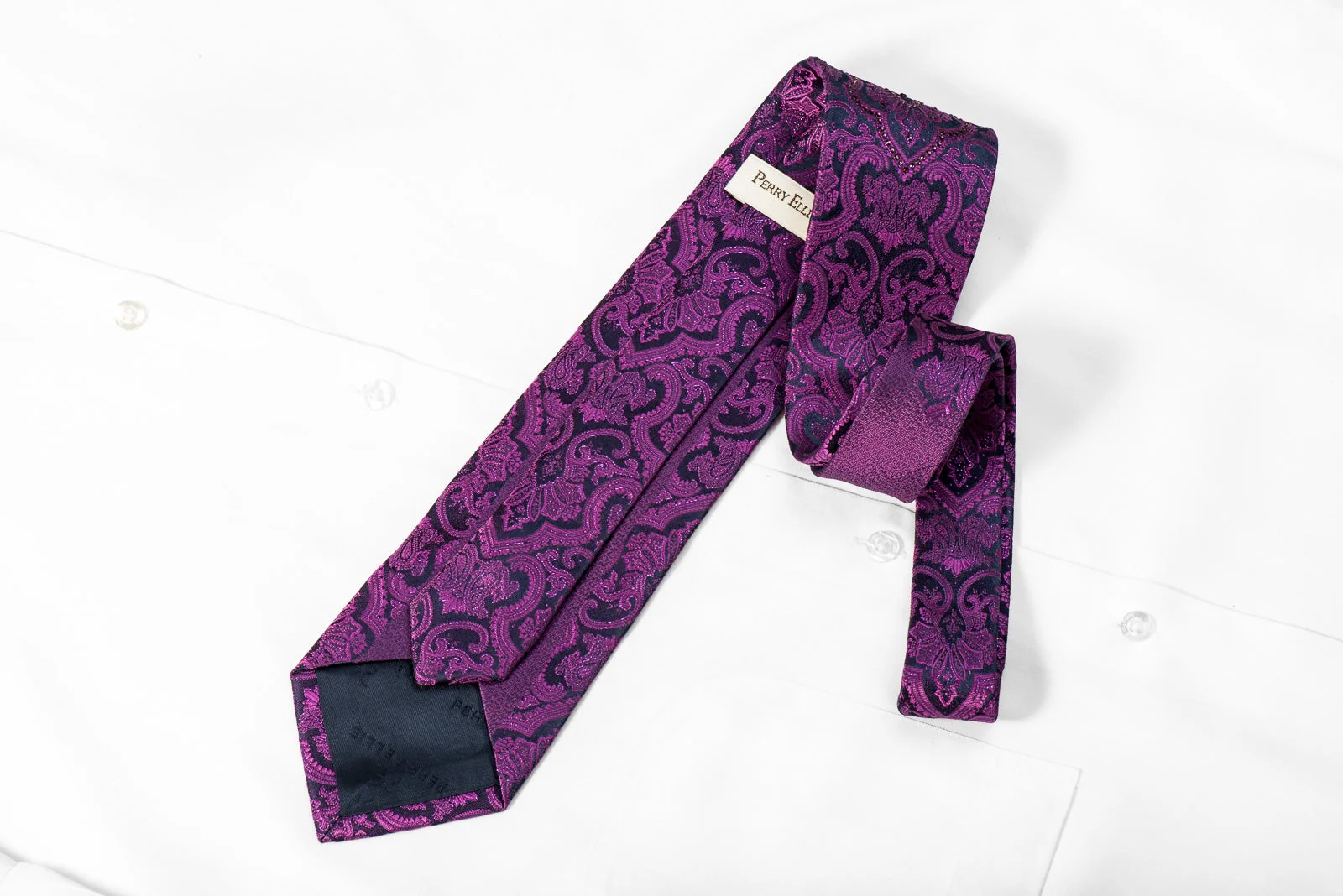 Perry Ellis Men's Crystal Silk Necktie Damask On Purple With Sparkles - Image 5