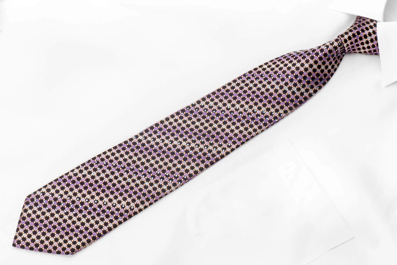 Perry Ellis Men's Crystal Silk Necktie Purple Orange Dots On Black - Image 2