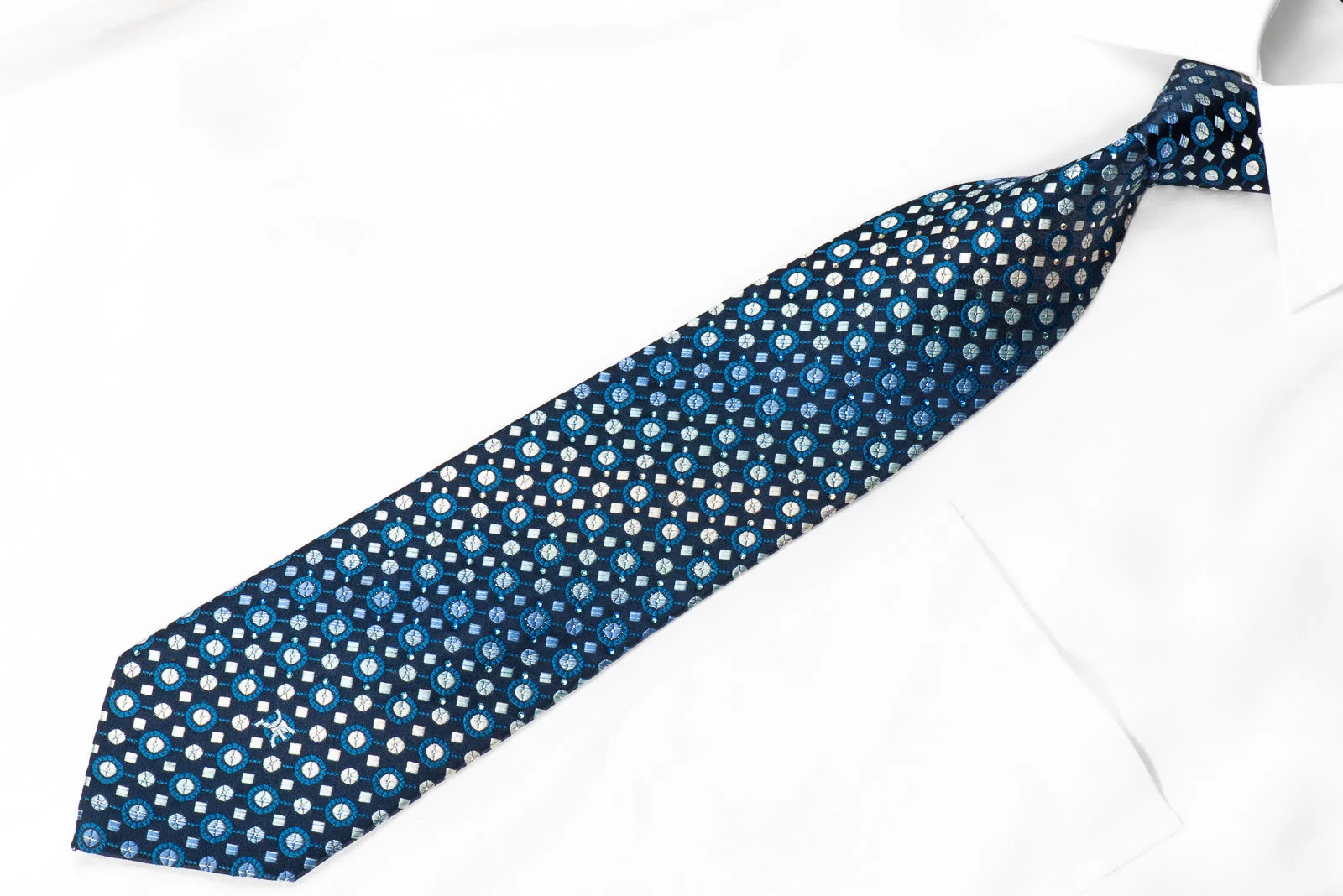 Perry Ellis Men's Crystal Silk Tie Geometric On Blue With Silver Sparkles - Image 2