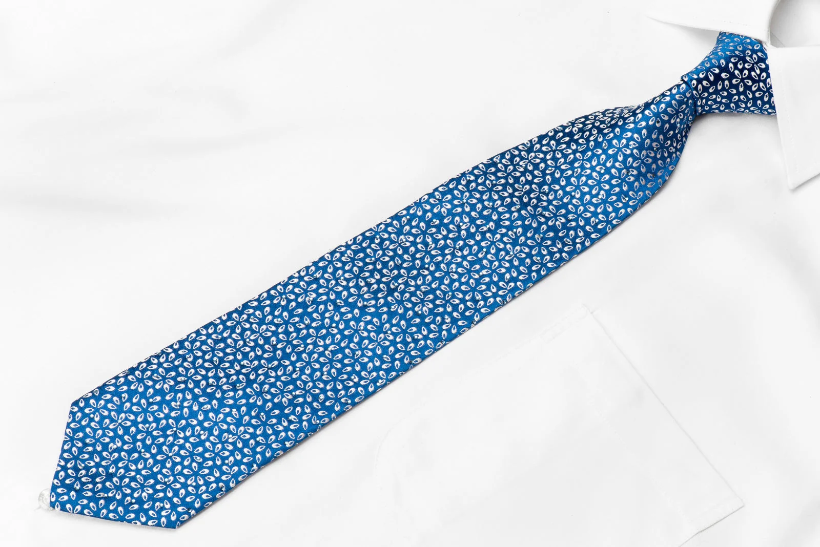 Perry Ellis Men's Crystal Silk Tie Silver Geometric On Blue Sparkling With Rhinestones - Image 2