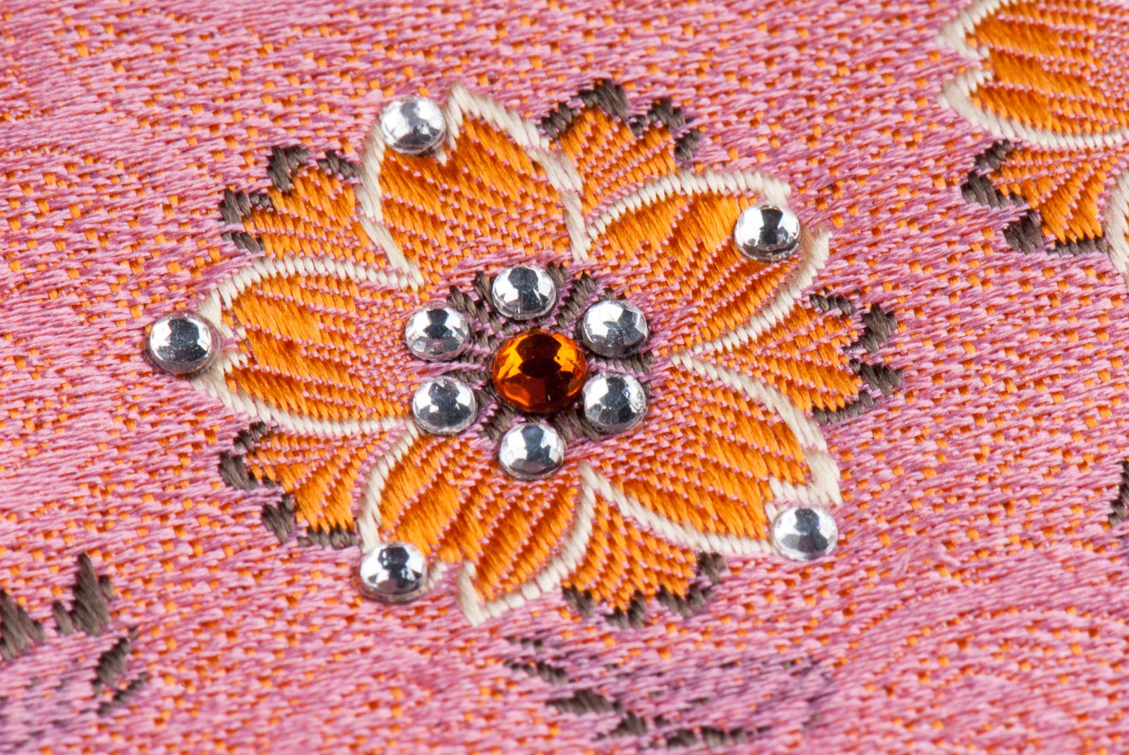 Perry Ellis Men's Rhinestone Silk Neck Tie Orange Floral Design On Salmon Pink - Image 4
