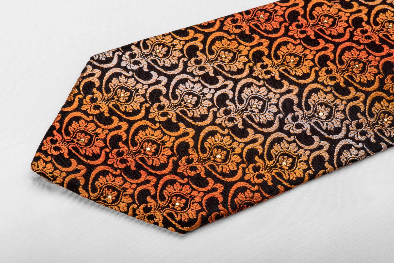 Perry Ellis Men's Silk Crystal Tie Orange Damask On Black - Image 2