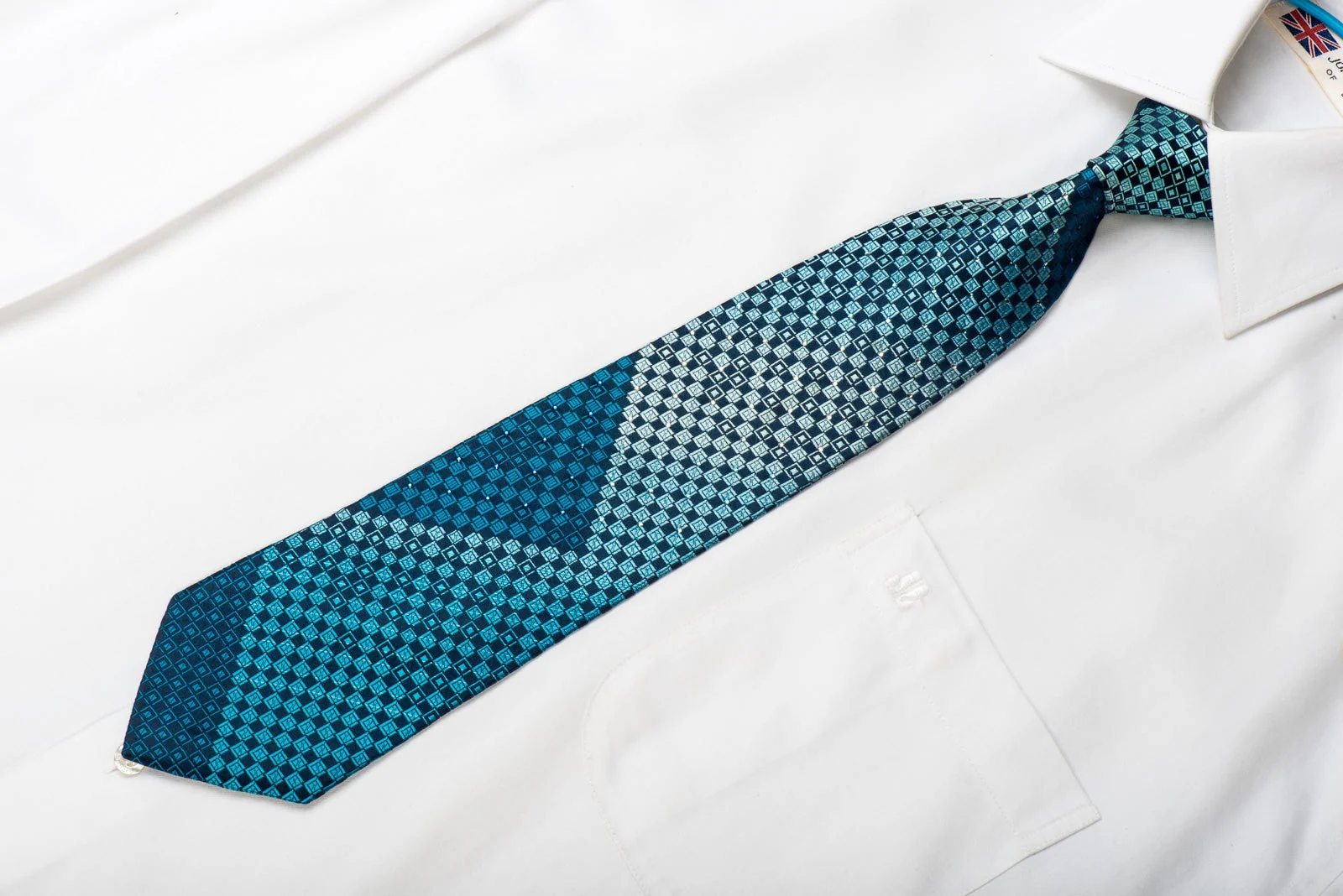 Perry Ellis Men's Silk Necktie Checkered On Blue Sparkling With Crystal Rhinestones - Image 2