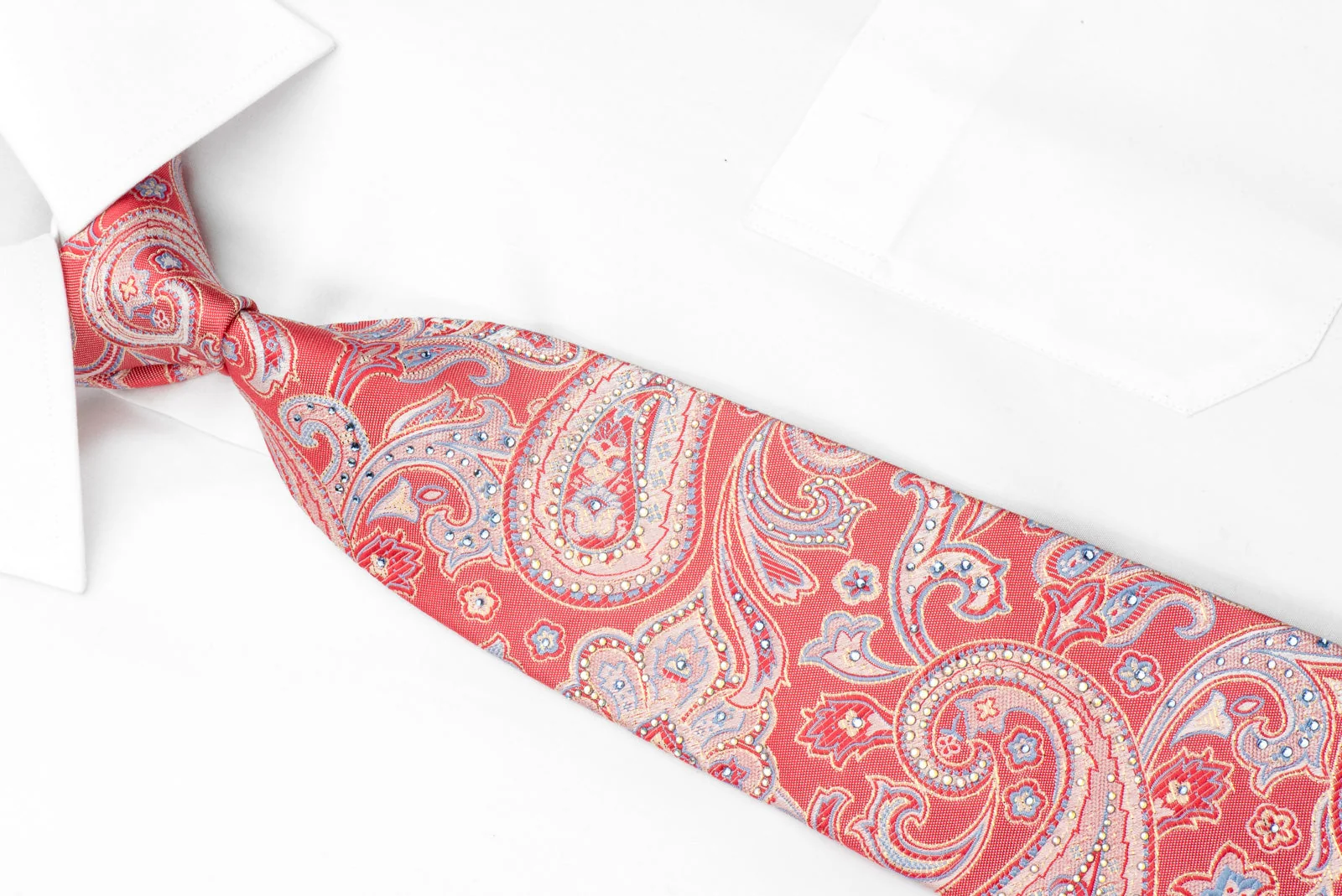 Perry Ellis Men's Silk Rhinestone Tie Paisley On Pink With Silver Sparkles - Image 2
