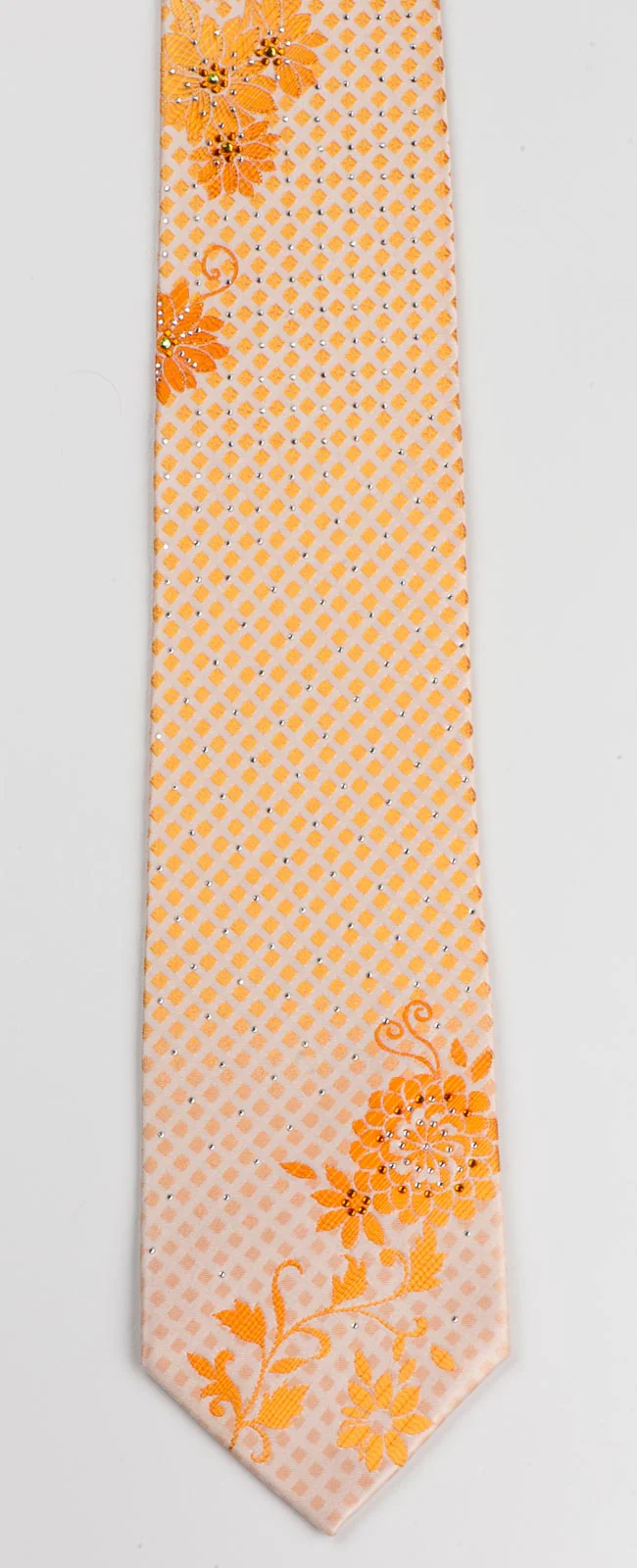 Perry Ellis Men's Woven Rhinestone Silk Neck Tie Peach Orange Floral & Diamonds - Image 3