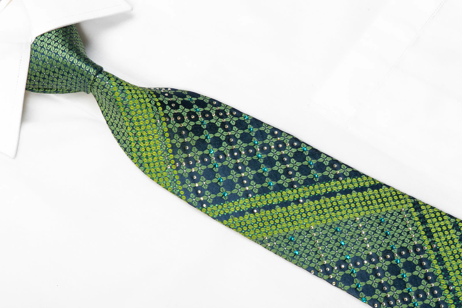Perry Ellis Rhinestone Necktie Geometric On Green With Sparkles - Image 2