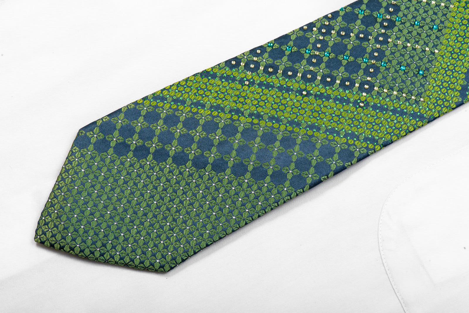 Perry Ellis Rhinestone Necktie Geometric On Green With Sparkles - Image 4