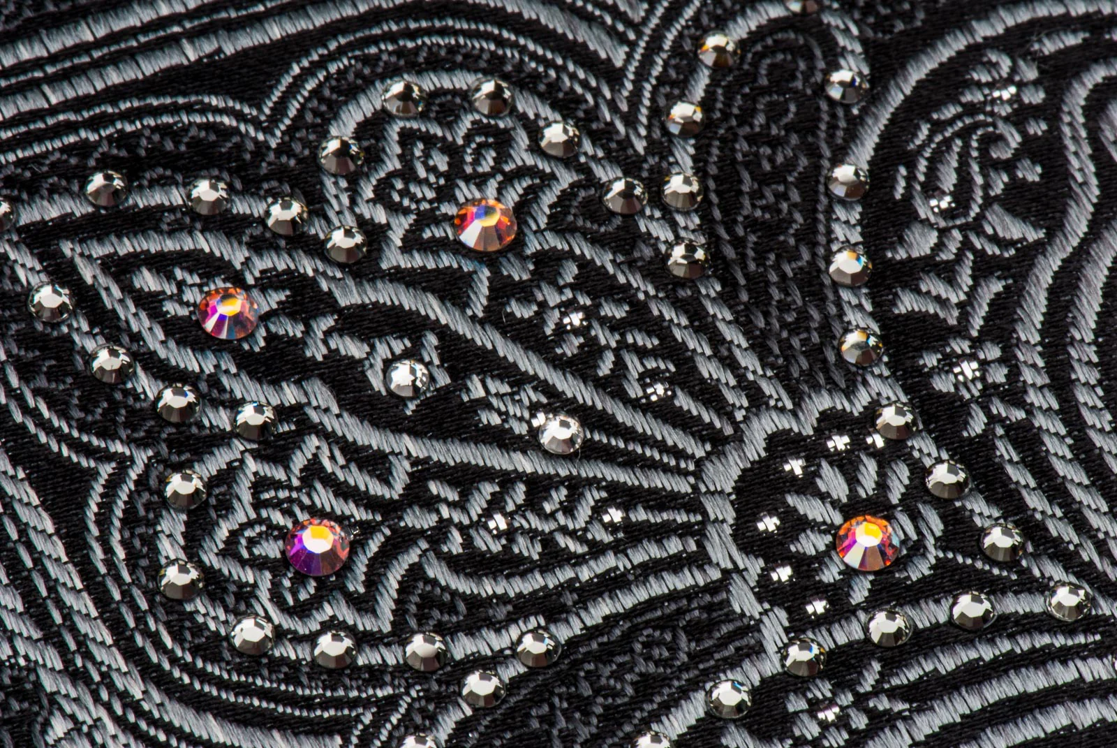 Perry Ellis Rhinestone Silk Neck Tie Silver Damask On Black With Mirrors Classic 3 1/2 Inch - Image 6