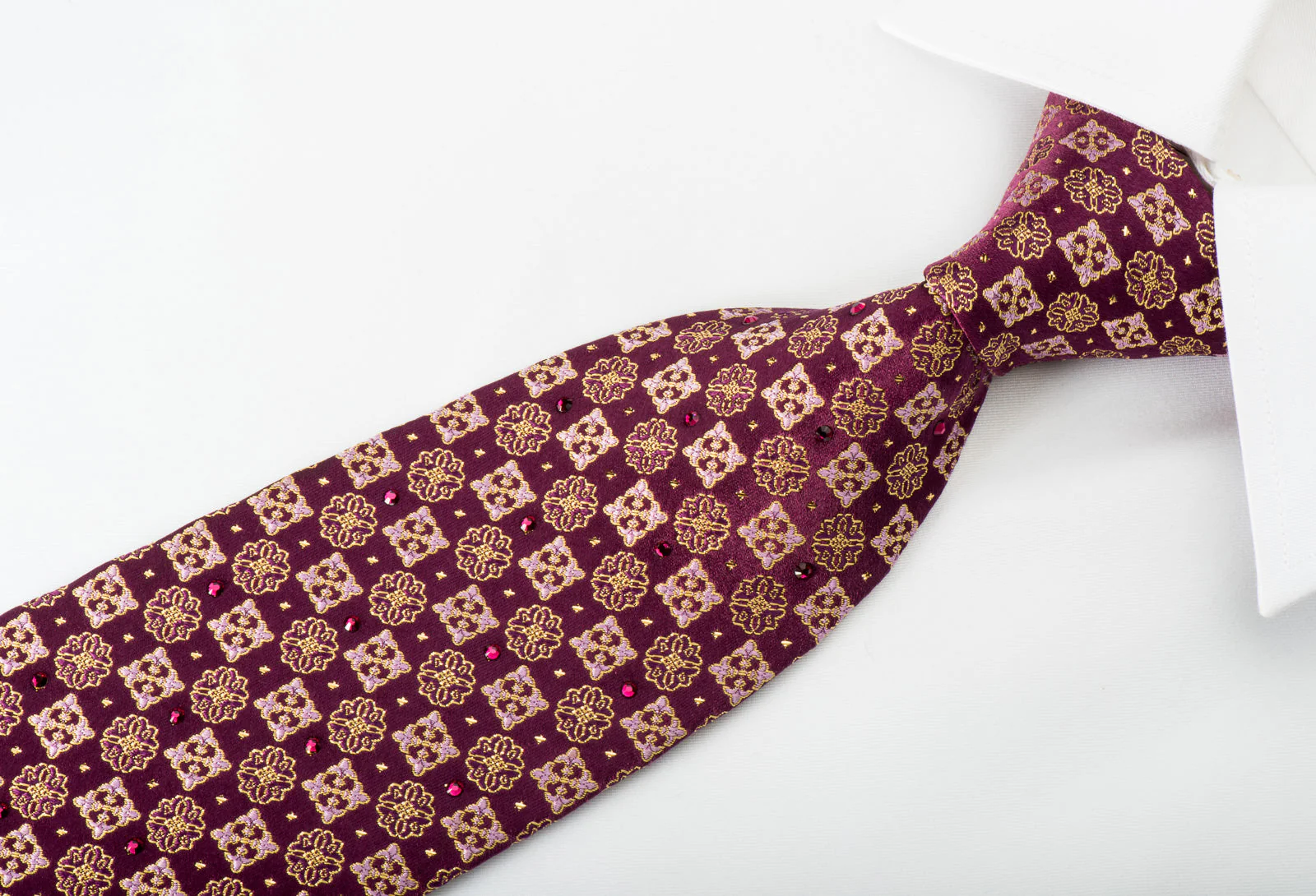Perry Ellis Rhinestone Silk Necktie Flur de Lis On Purple With Gold Sparkles - Image 2