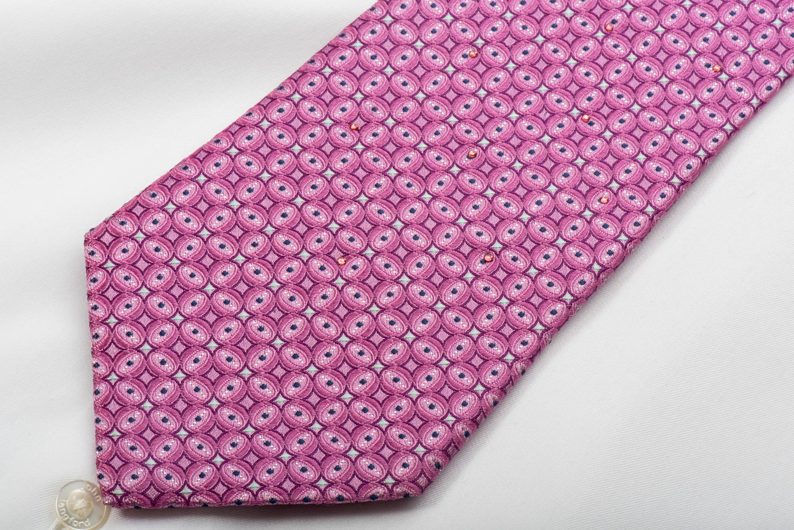 Perry Ellis Rhinestone Silk Necktie Geometric On Pink With Sparkles - Image 3