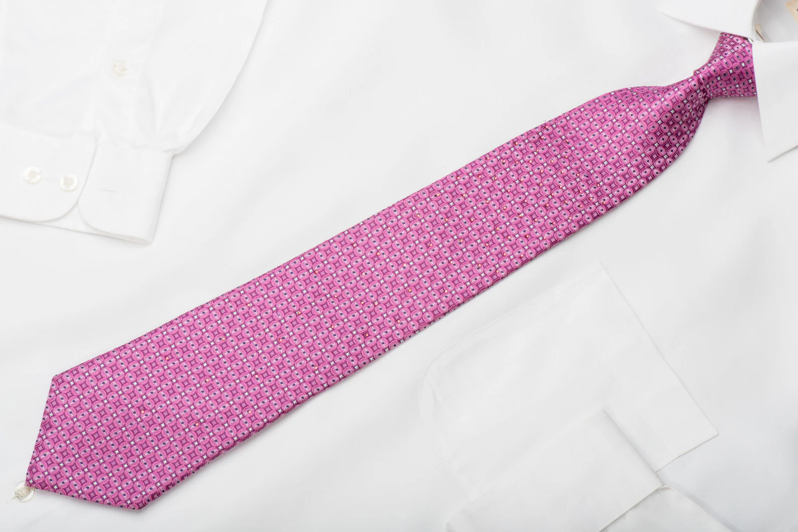 Perry Ellis Rhinestone Silk Necktie Geometric On Pink With Sparkles - Image 4