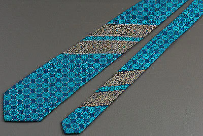 Perry Ellis Silk Necktie Turquoise Trellis & Silver On Black With Rhinestones - Image 10