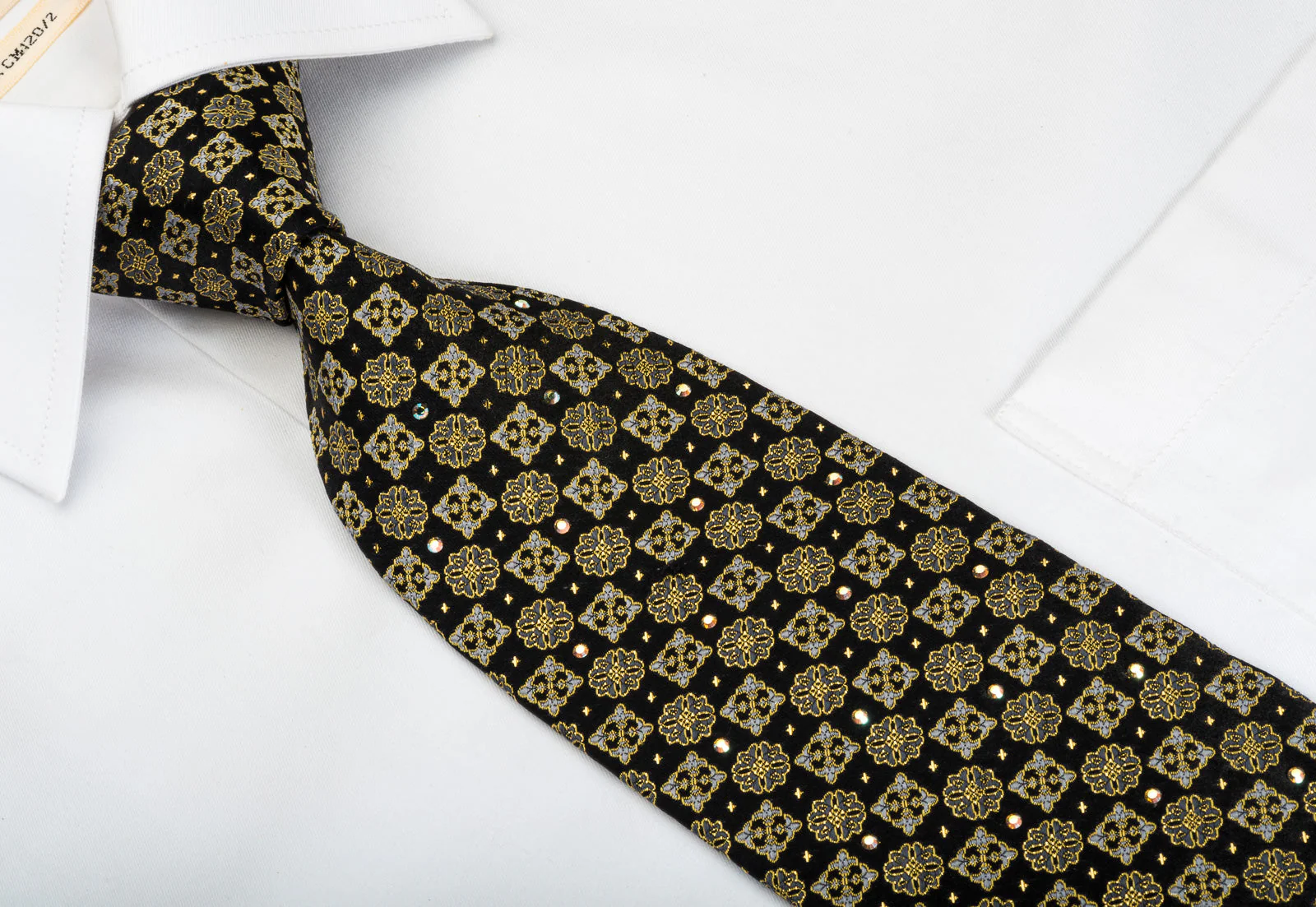 Cartouche Flur de Lis On Black With Rhinestones & Gold Sparkles - Image 3