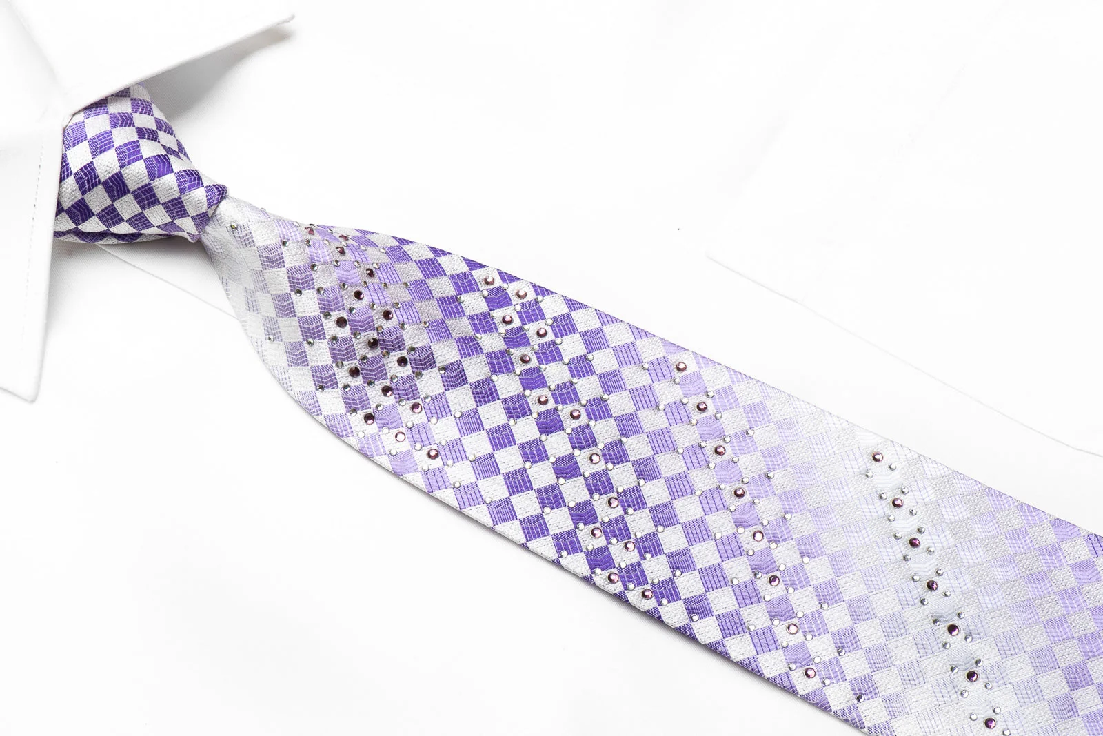 Piccioni Marco Men's Crystal Necktie Mauve White Checkered Sparkling With Rhinestones - Image 2