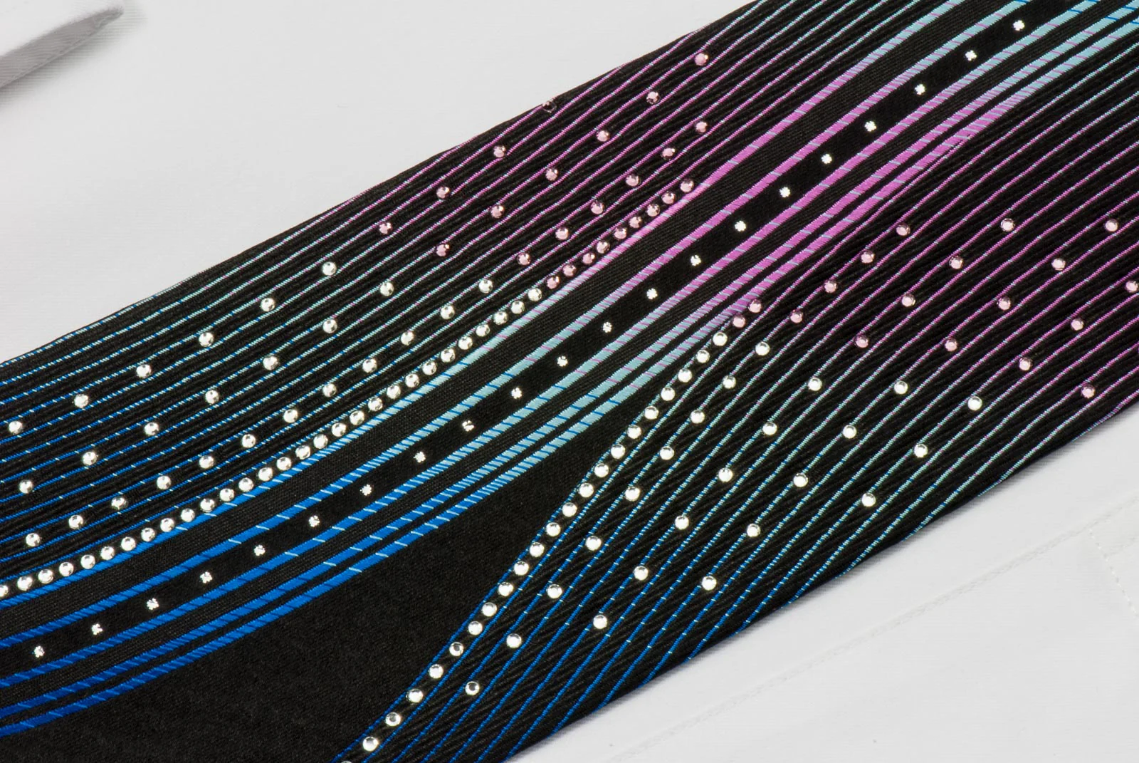 Pierre Balmain Men's Silk Necktie Blue Pink Waves On Black On Black With Crystal Rhinestones - Image 4