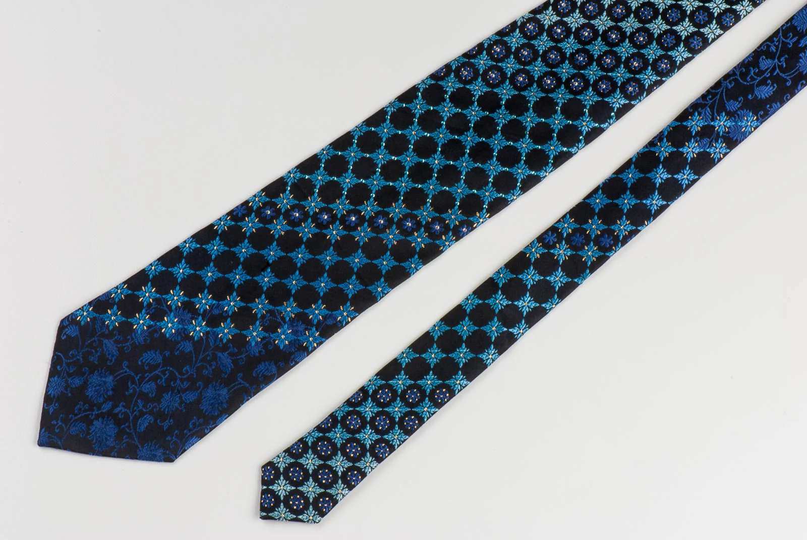 Pierre Balmain Neck Tie Floral Design On Dark Blue Silk With Rhinestones - Image 2