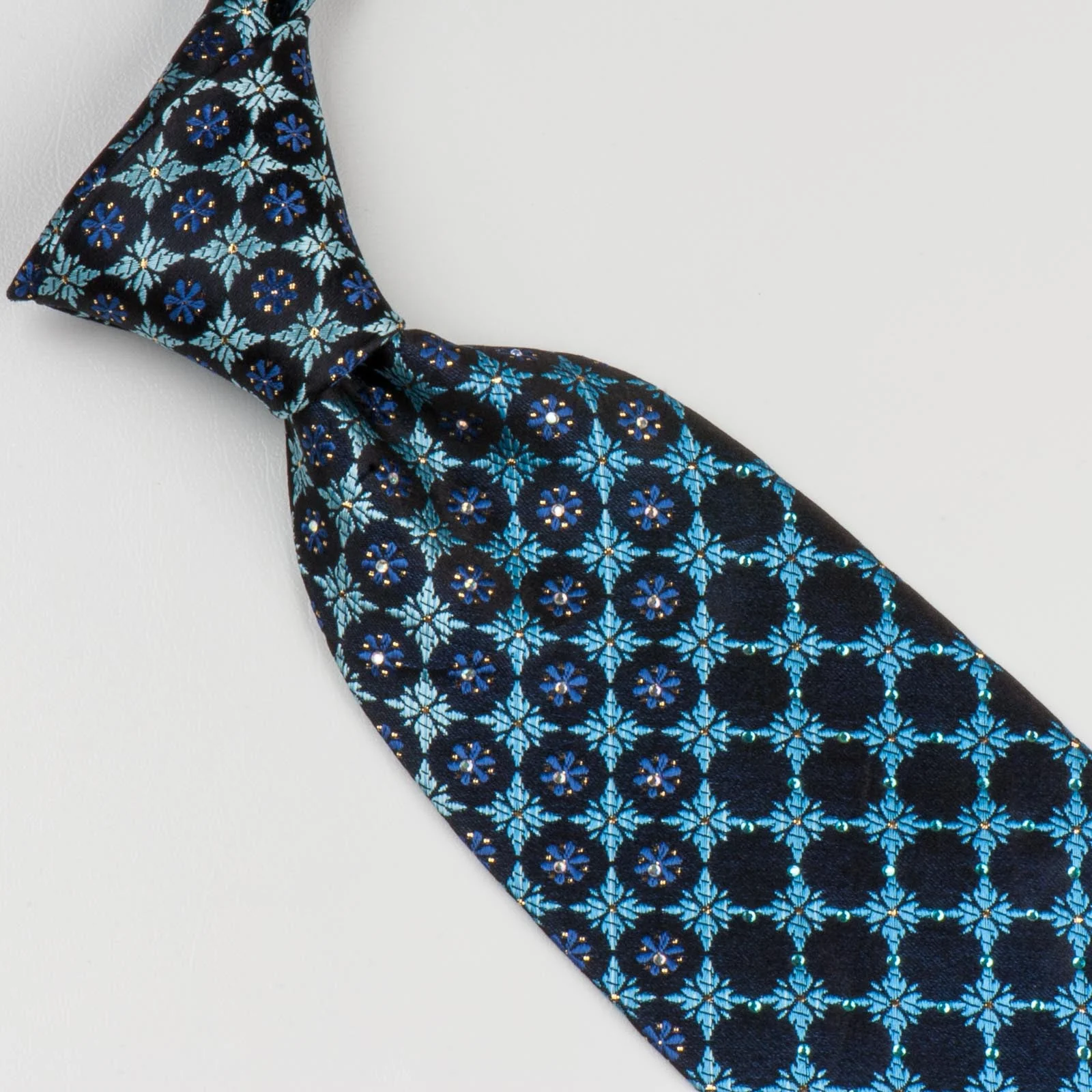 Pierre Balmain Neck Tie Floral Design On Dark Blue Silk With Rhinestones - Image 3