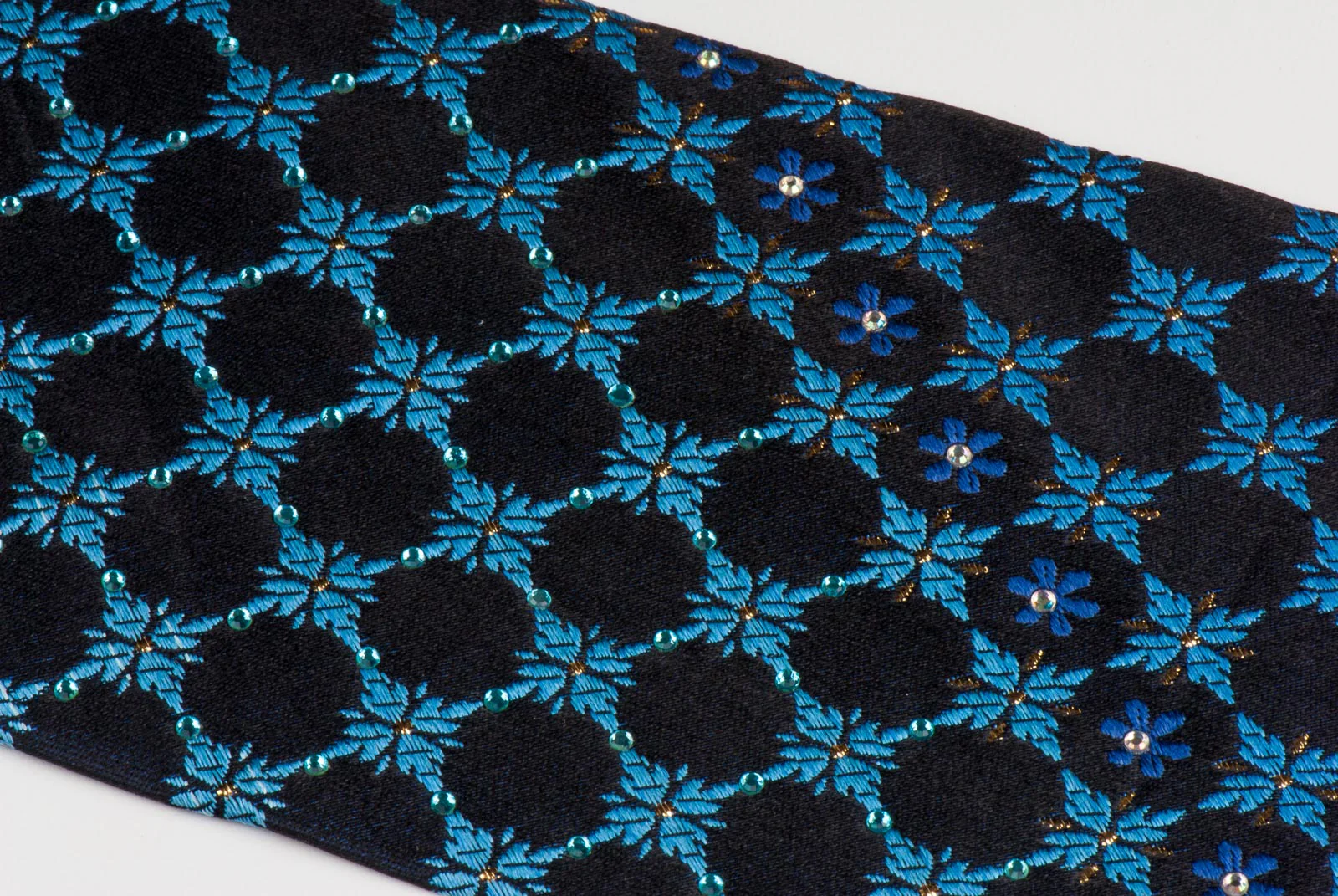Pierre Balmain Neck Tie Floral Design On Dark Blue Silk With Rhinestones - Image 6