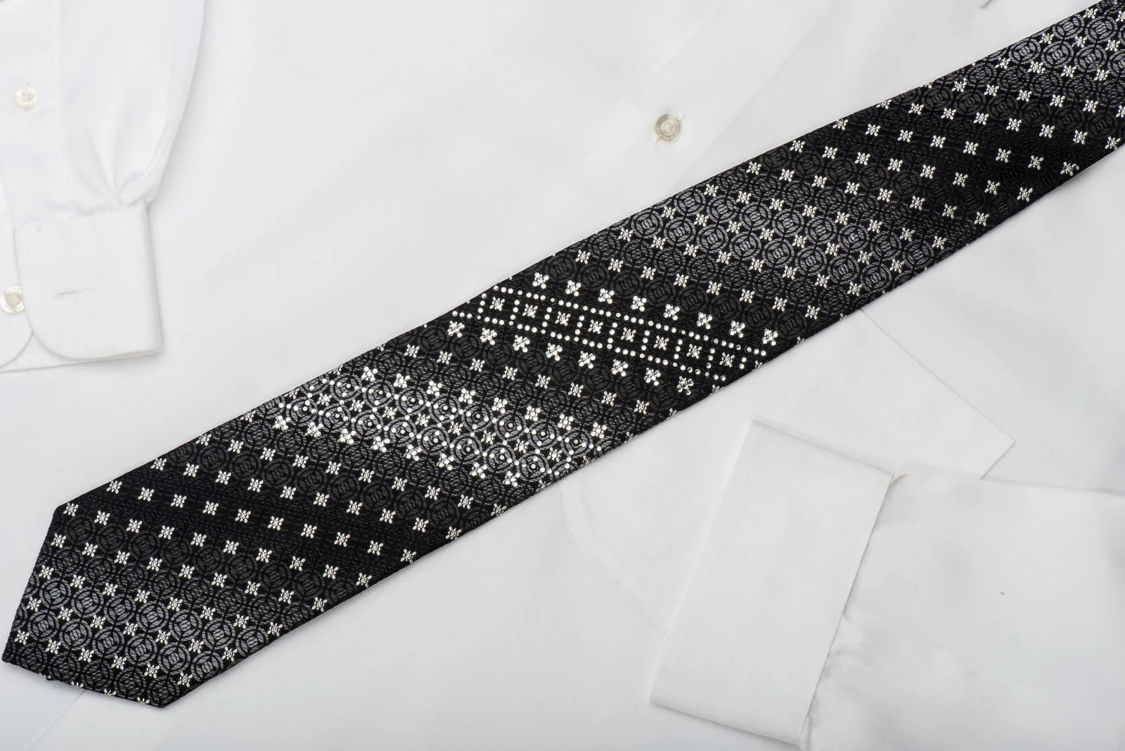 Pierre Balmain Rhinestone Necktie Silver Geometric On Black With Sparkles - Image 6